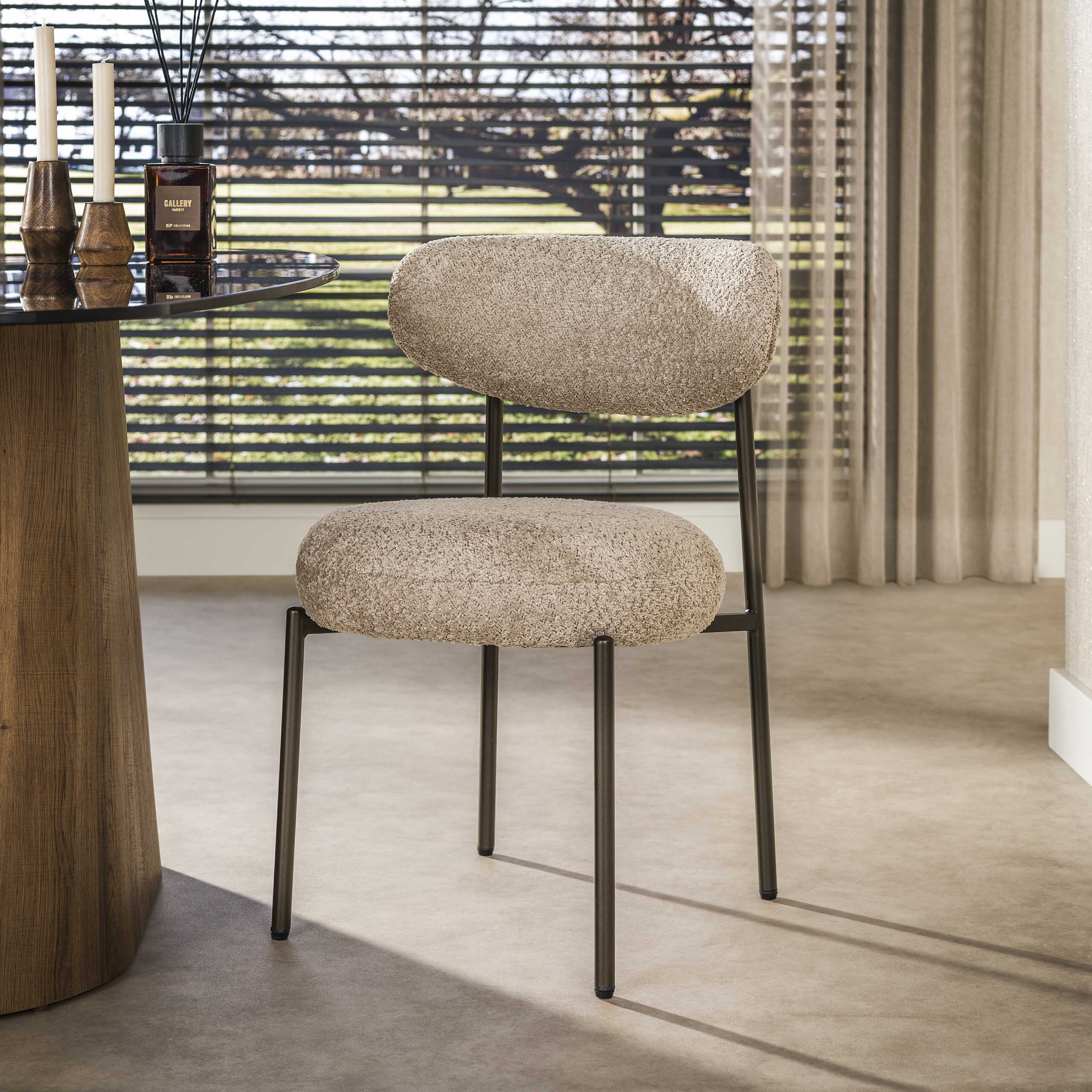 LifestyleFurn Eetkamerstoel Lawson Bouclé - Zand/Bruin