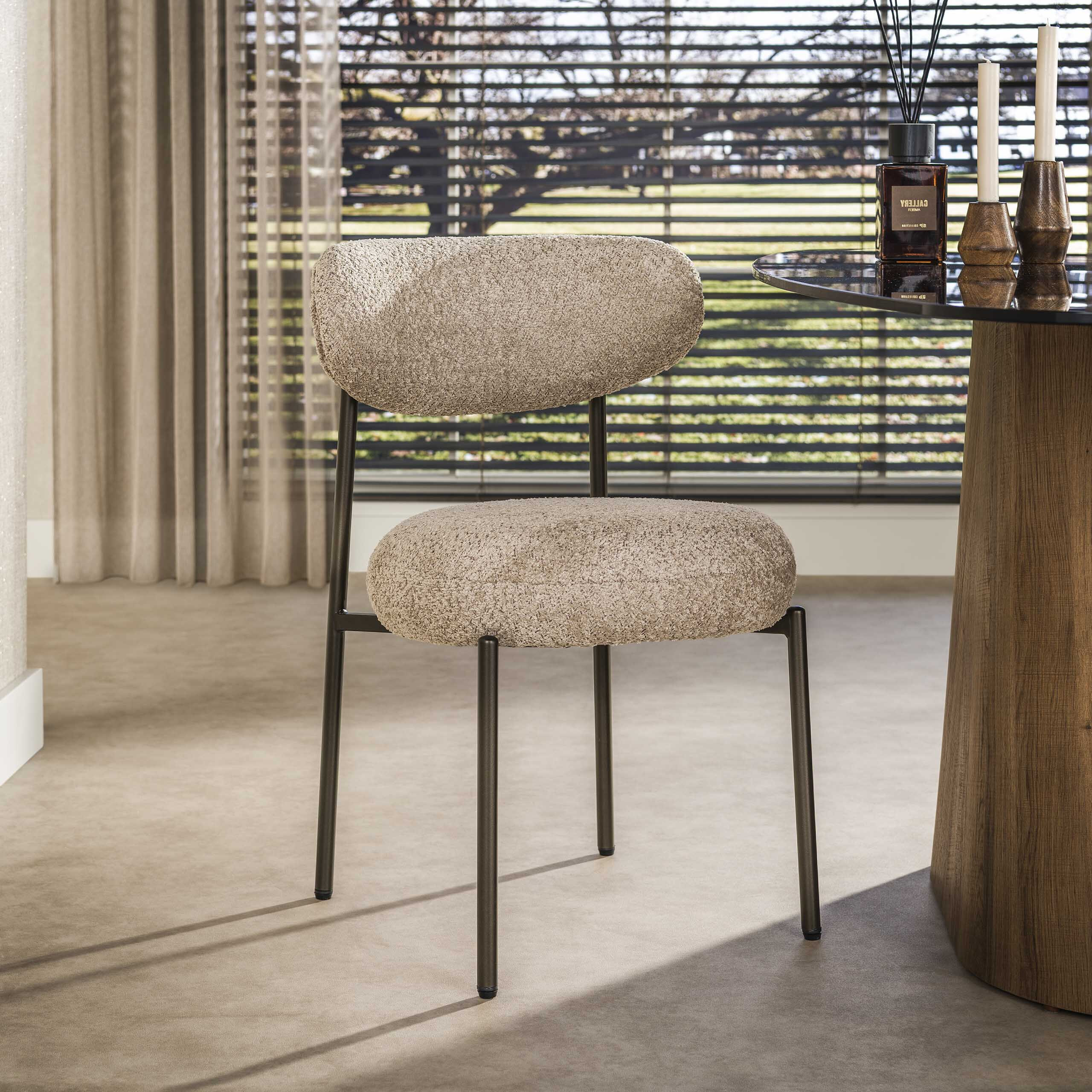 LifestyleFurn Eetkamerstoel Lawson Bouclé - Zand/Bruin