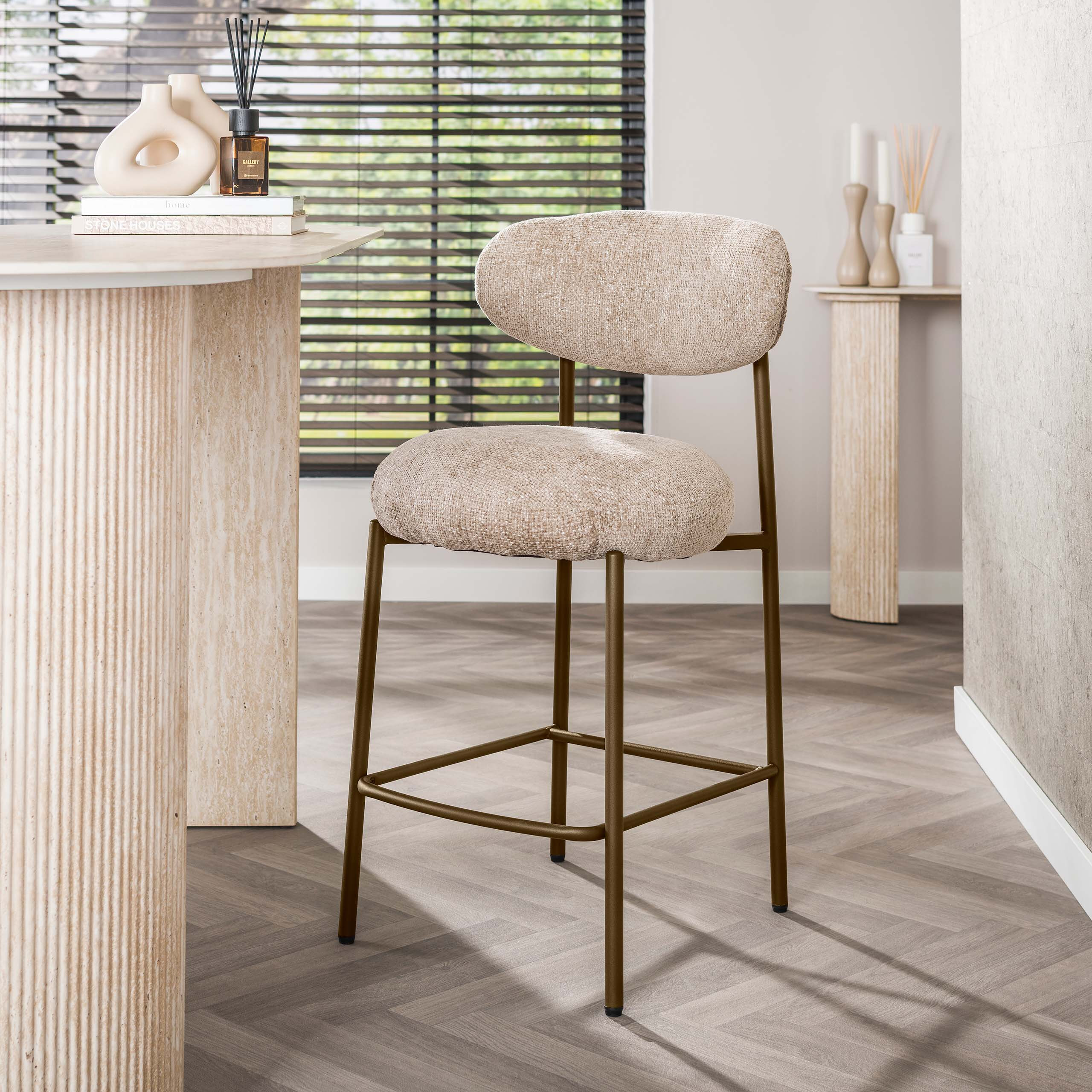 LifestyleFurn Barstoel Lawson Cargo stof - Zand/Bruin (zithhoogte 67cm)