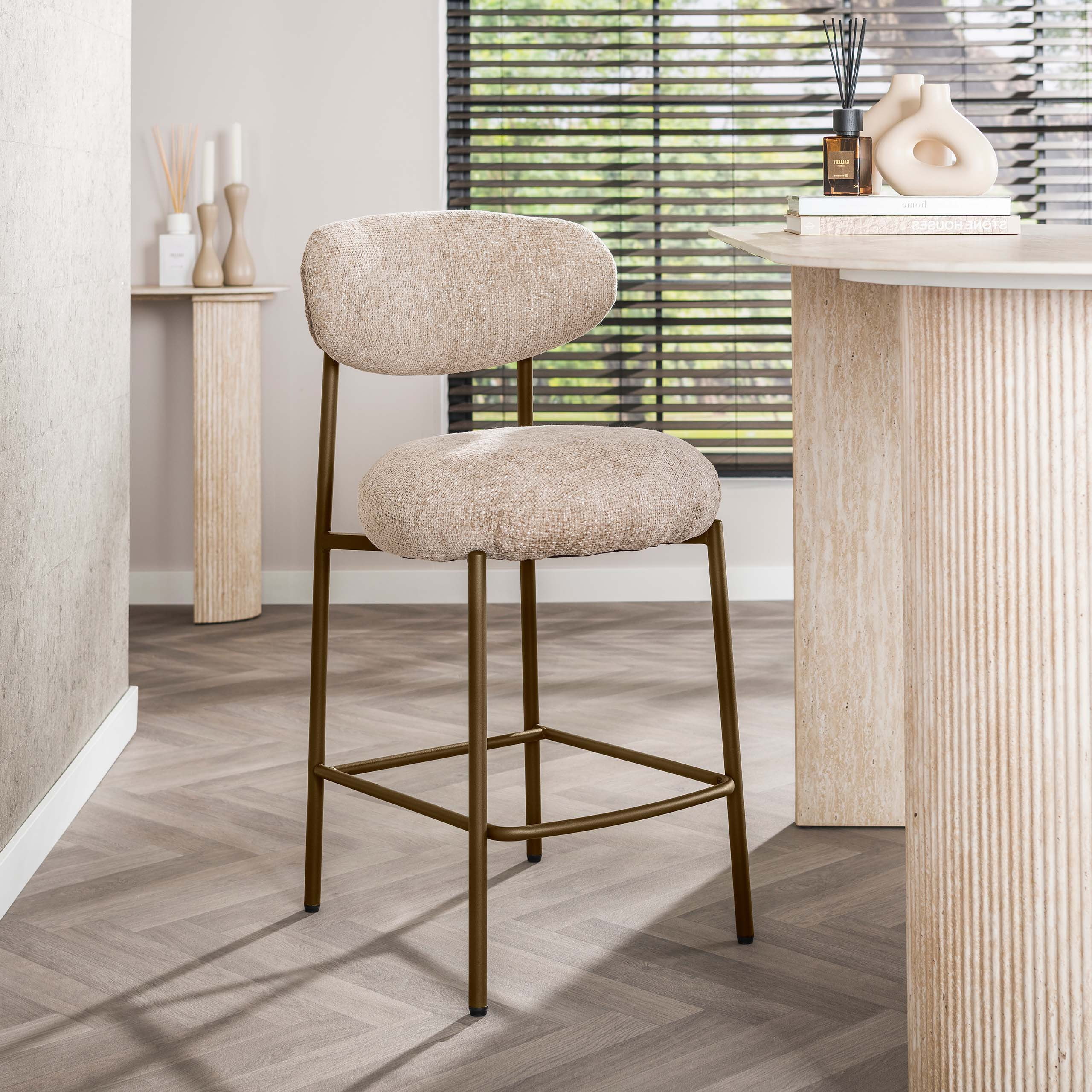LifestyleFurn Barstoel Lawson Cargo stof - Zand/Bruin (zithhoogte 67cm)