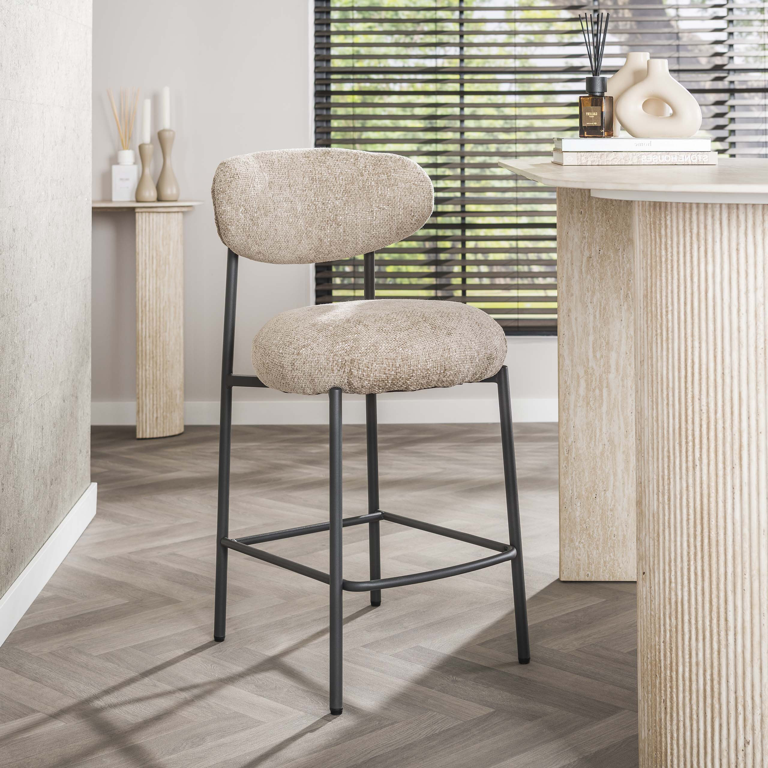 LifestyleFurn Barstoel 'Lawson' Renegade stof, kleur Zand (zithoogte 67cm)