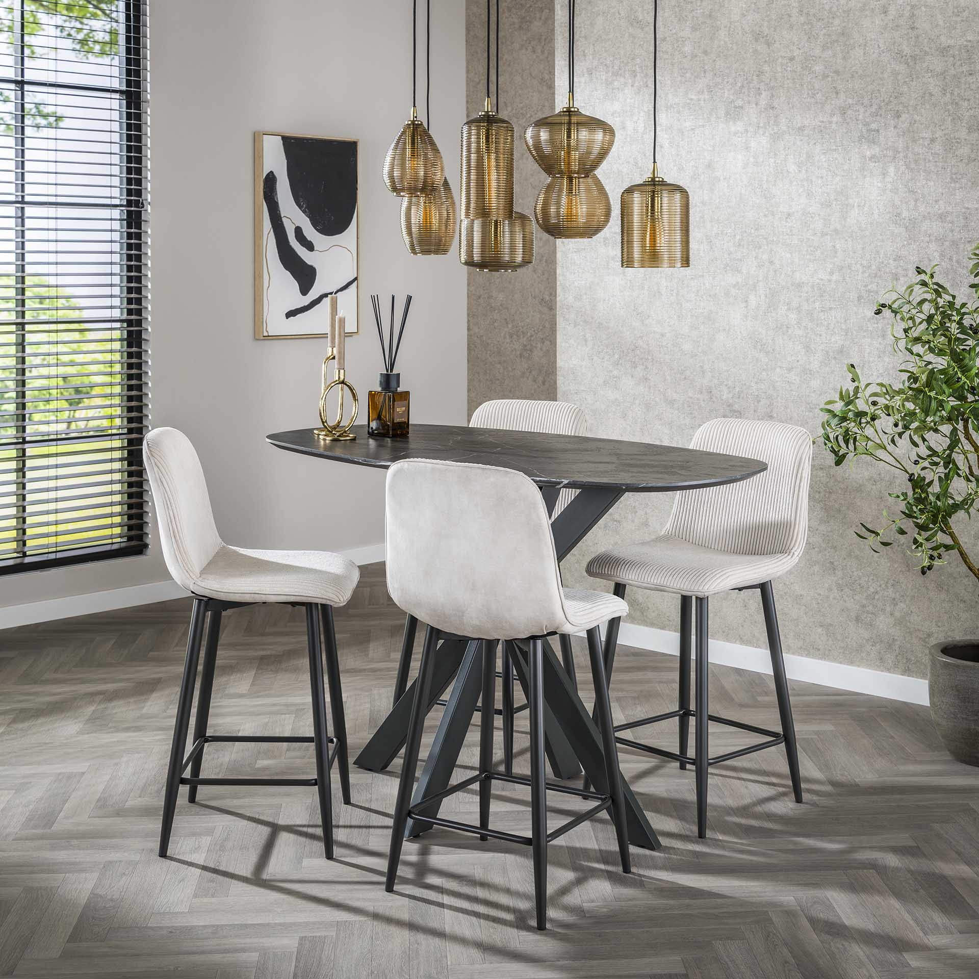 LifestyleFurn Barstoel 'Salim' Rib, kleur Off White (zithoogte 65cm)