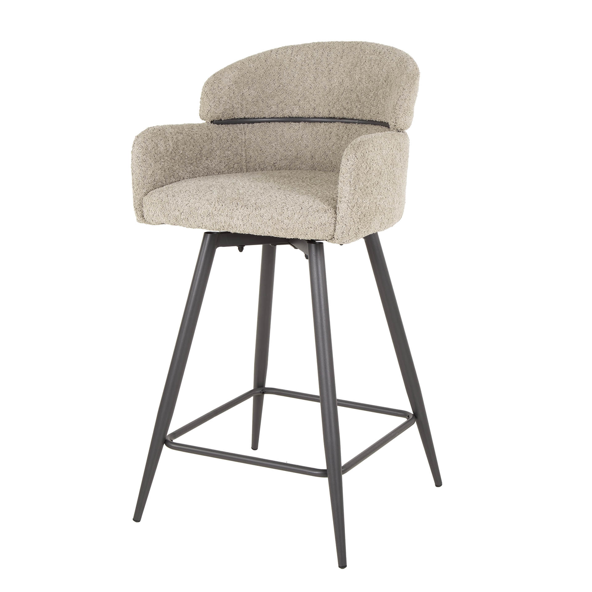 LifestyleFurn Draaibare Barstoel 'Shalandra' Bouclé, kleur Zand (zithoogte 68cm)