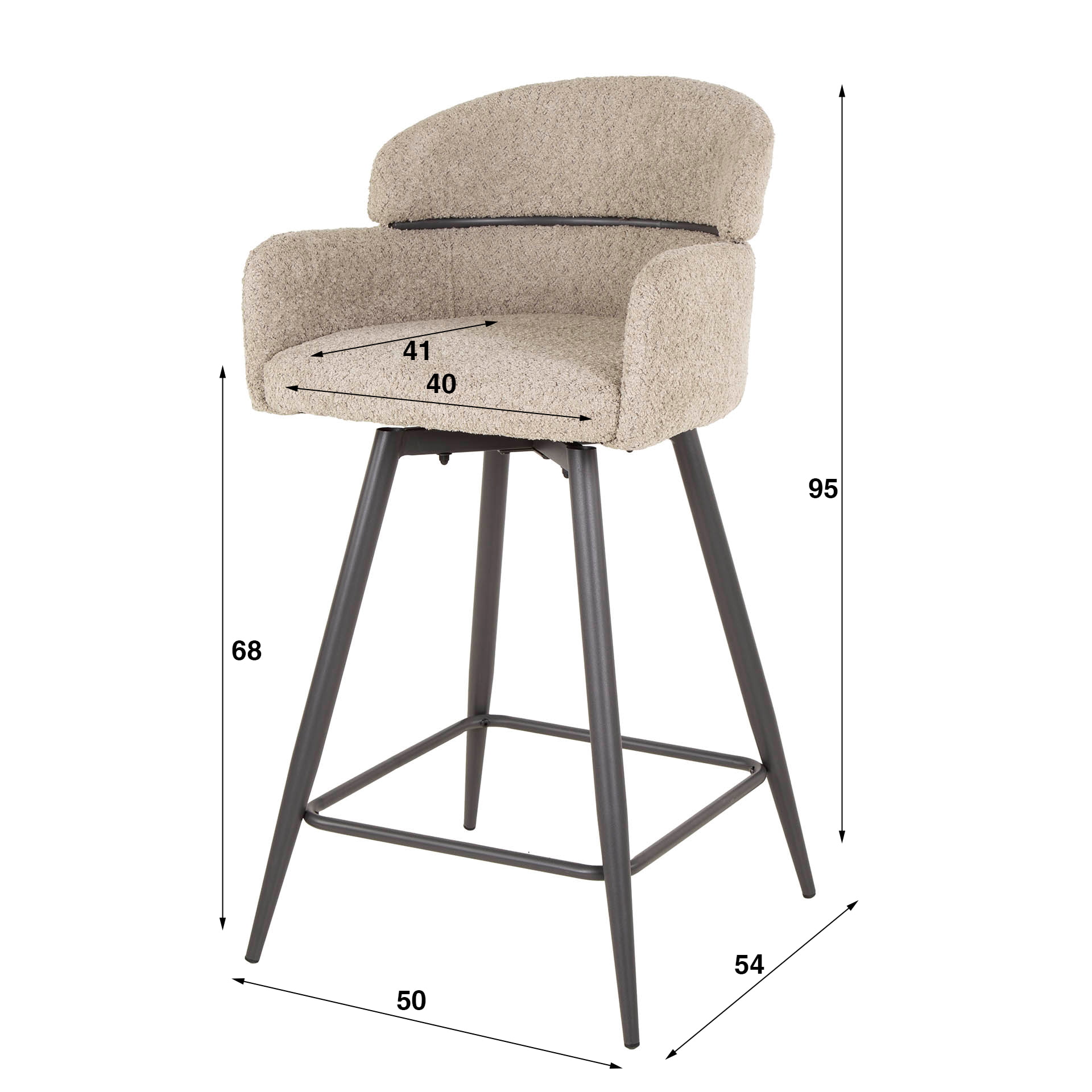 LifestyleFurn Draaibare Barstoel 'Shalandra' Bouclé, kleur Zand (zithoogte 68cm)