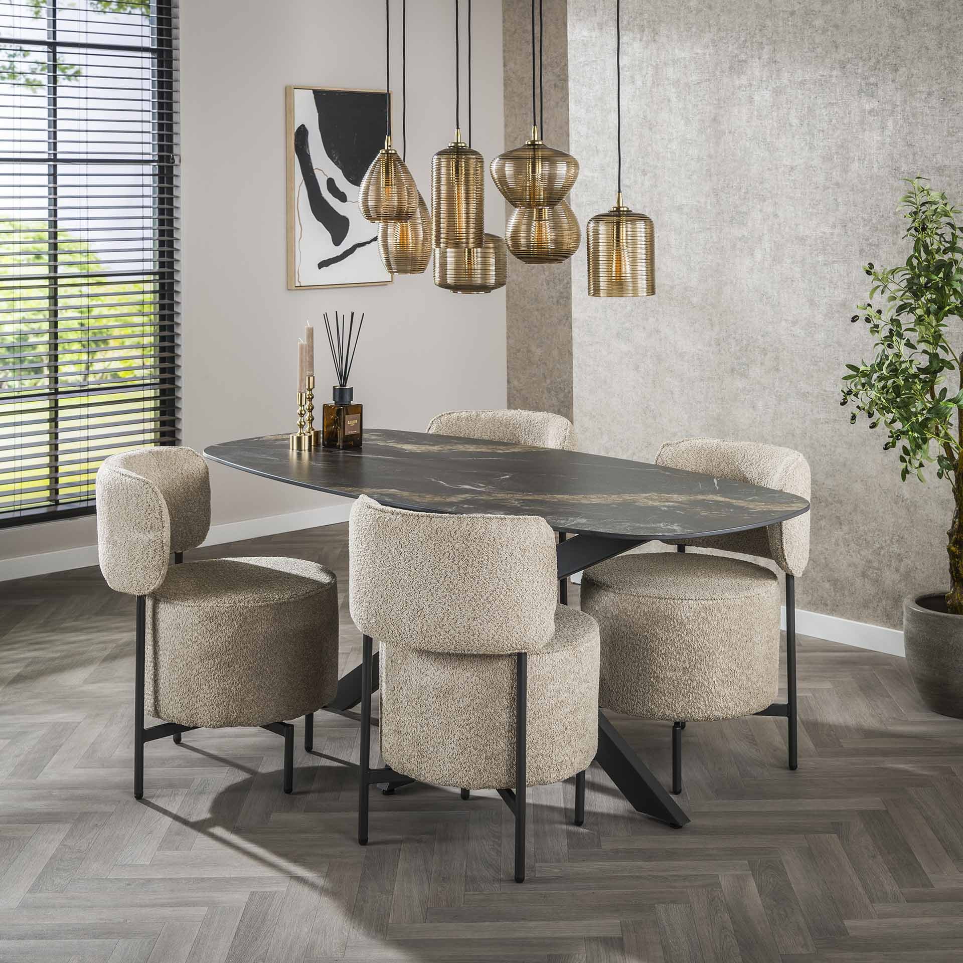LifestyleFurn Deens Ovale Eettafel 'Cherie' Keramiek, 180 x 90cm
