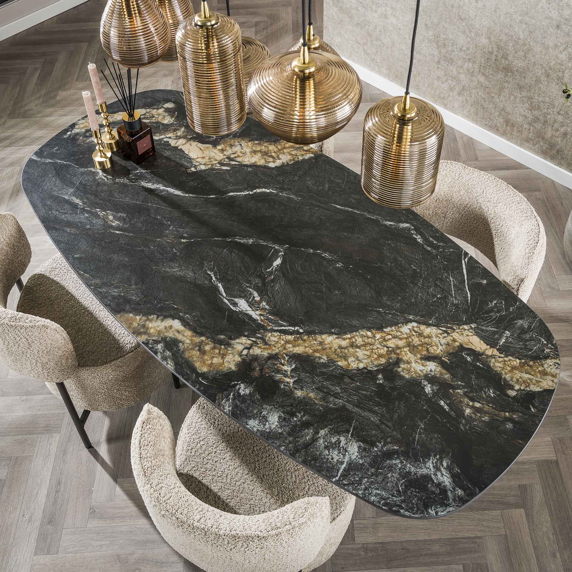 LifestyleFurn Deens Ovale Eettafel 'Cherie' Keramiek, 180 x 90cm
