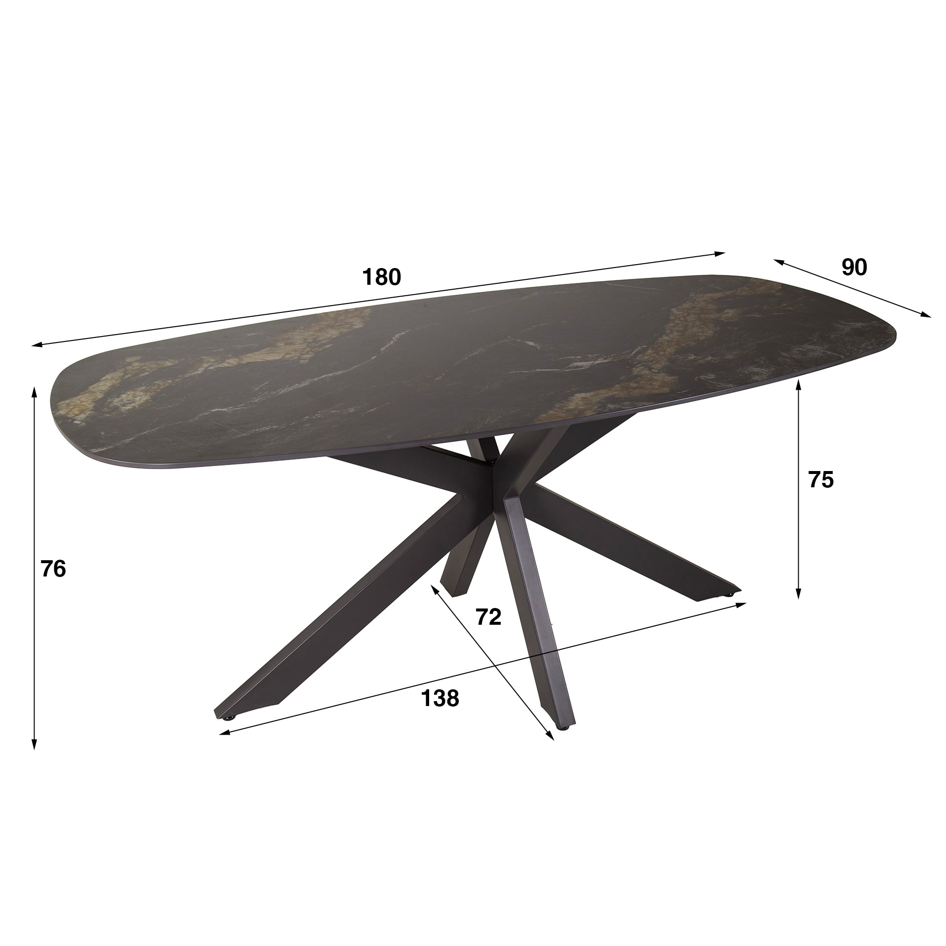 LifestyleFurn Deens Ovale Eettafel 'Cherie' Keramiek, 180 x 90cm