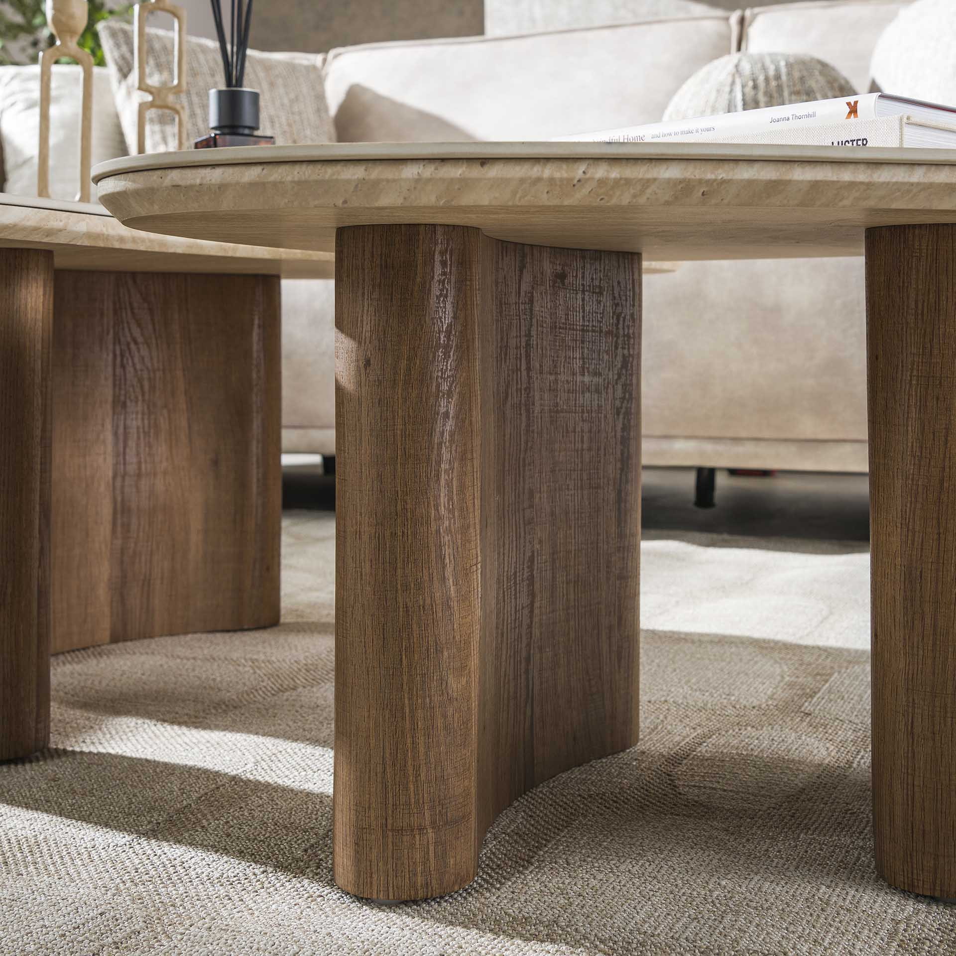 LifestyleFurn Organische Salontafel 'Laycie' Keramiek in Travertin-look, Set van 2 stuks