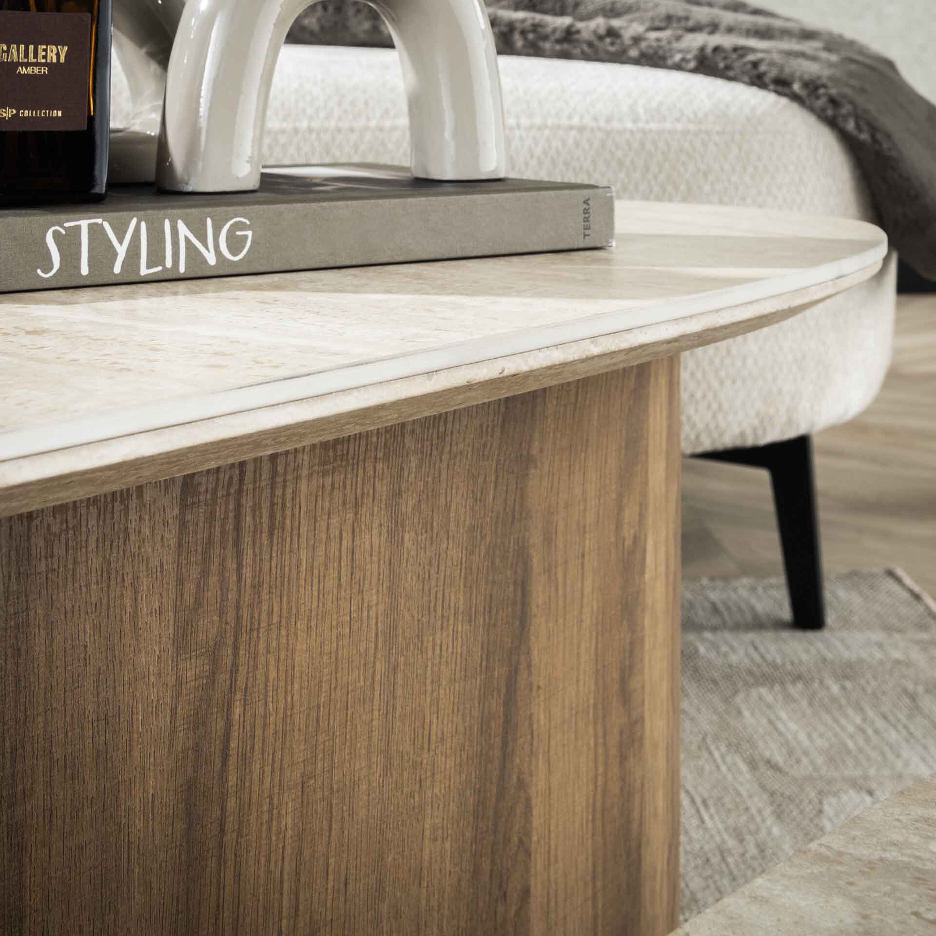 LifestyleFurn Organische Salontafel 'Laycie' Keramiek in Travertin-look, Set van 2 stuks