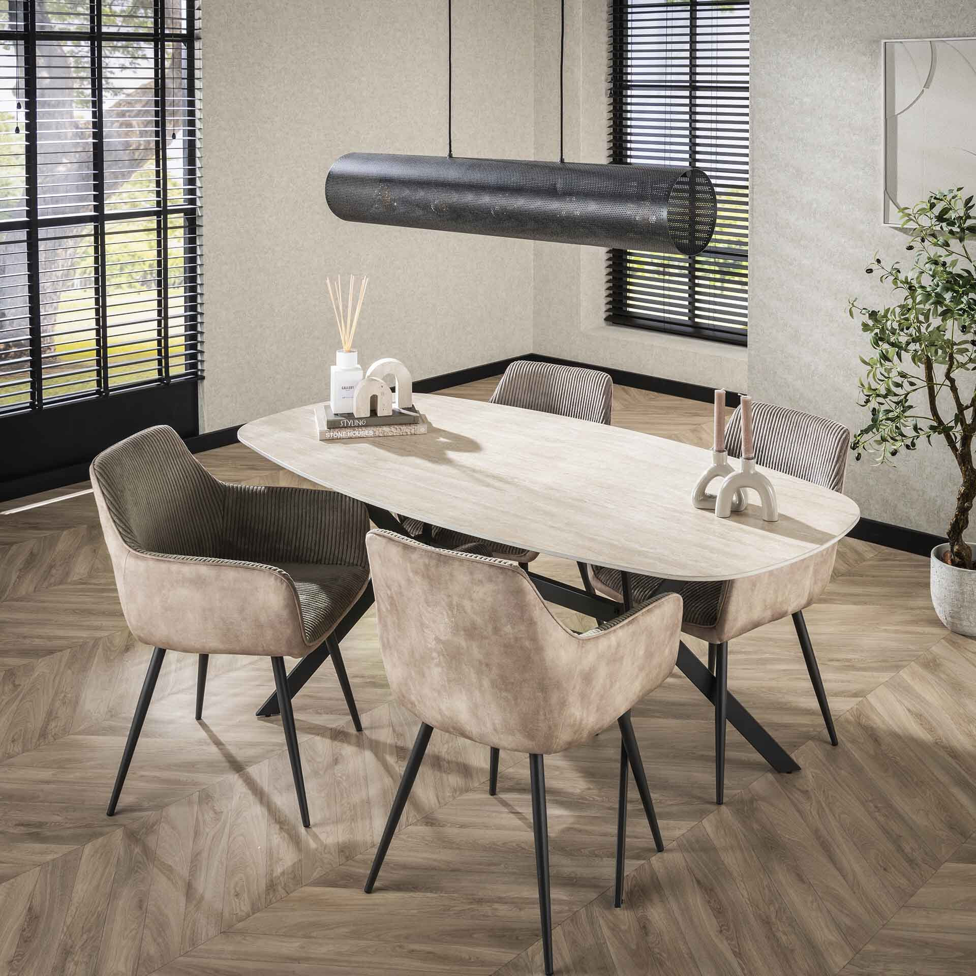 LifestyleFurn Deens Ovale Eettafel 'Andrienne' Keramiek in Travertin-look, 180 x 90cm