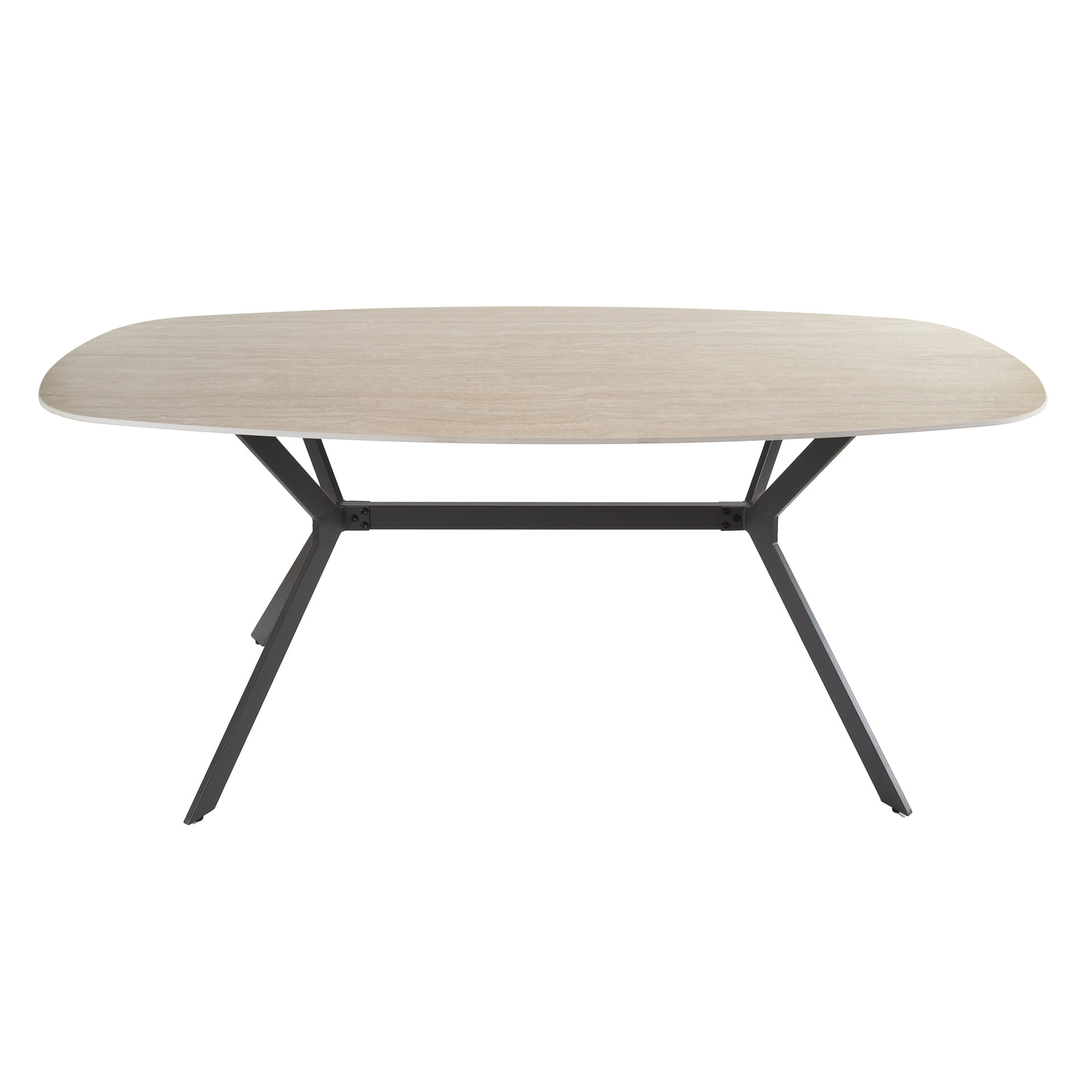LifestyleFurn Deens Ovale Eettafel 'Andrienne' Keramiek in Travertin-look, 180 x 90cm
