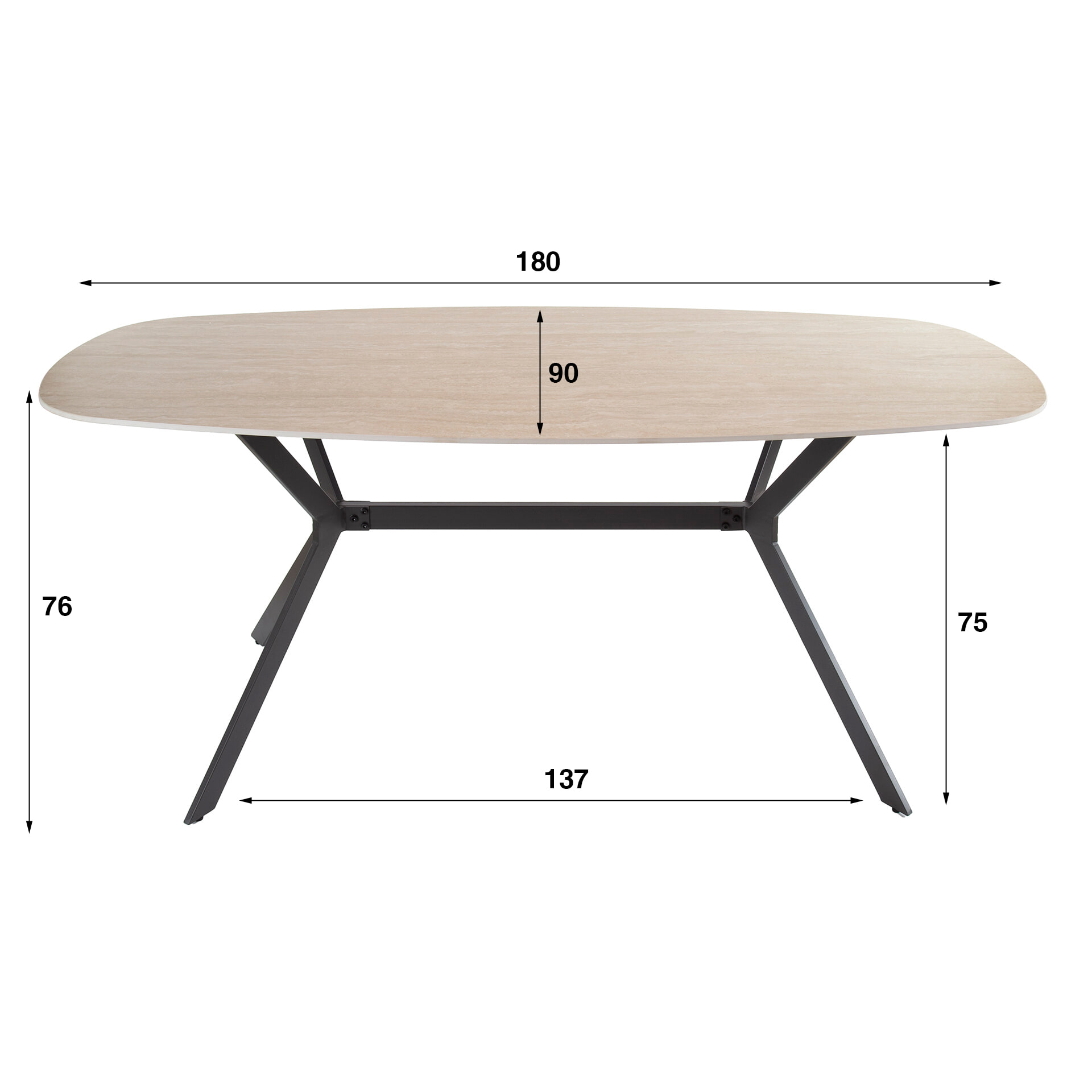 LifestyleFurn Deens Ovale Eettafel 'Andrienne' Keramiek in Travertin-look, 180 x 90cm