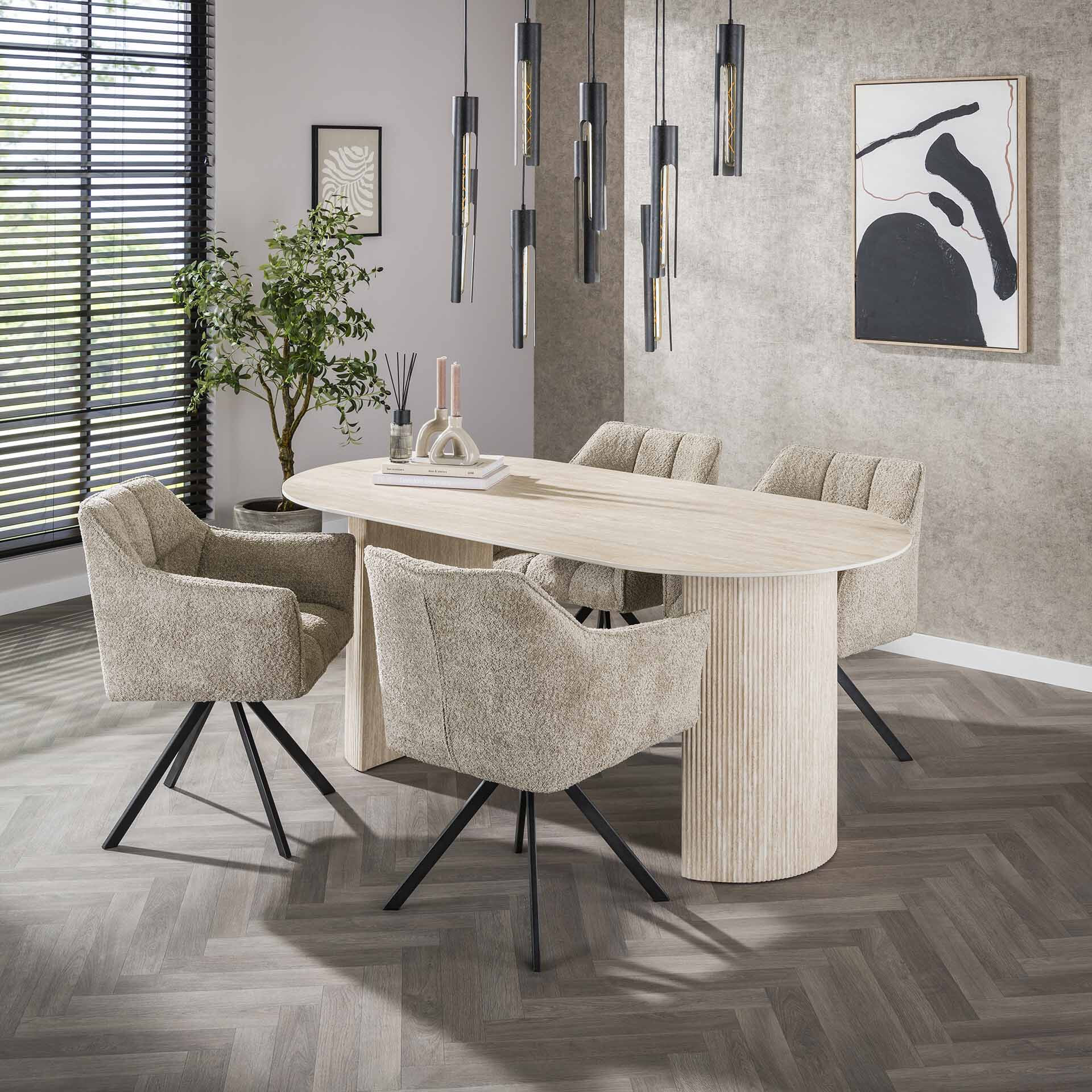 LifestyleFurn Ovale Eettafel Ciarra Travertin, 180 x 90cm - Ceramic travertine - Ovaal