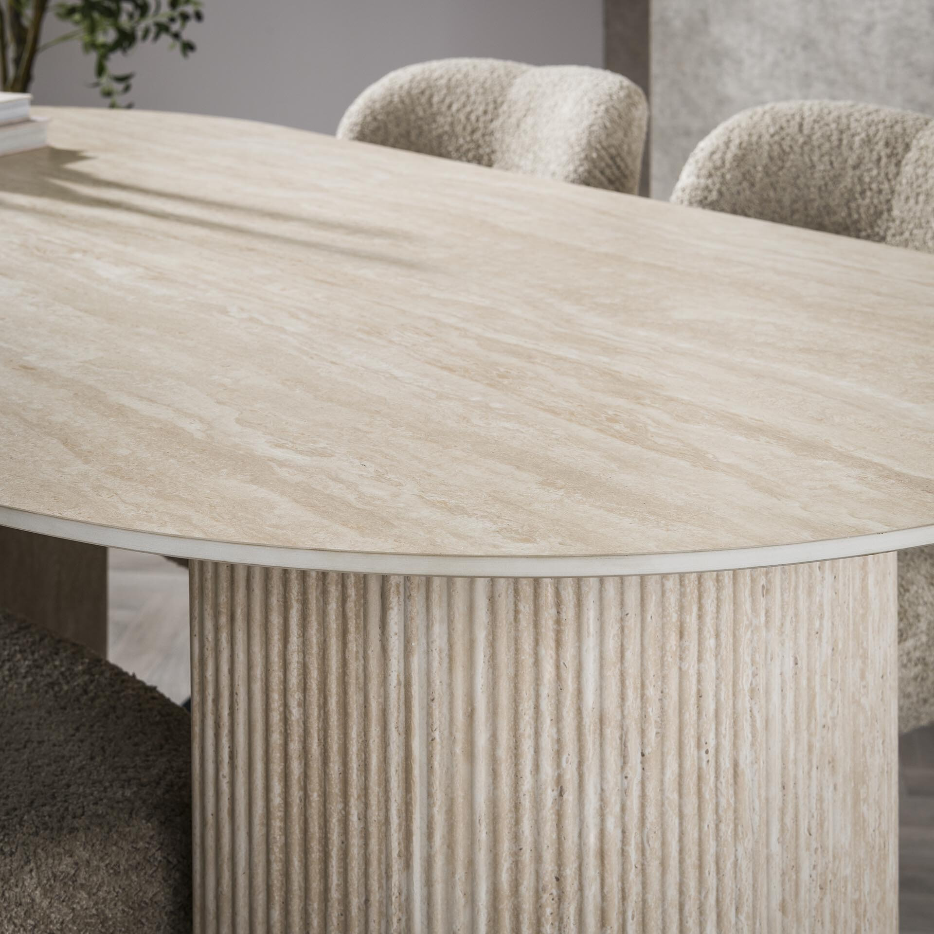 LifestyleFurn Ovale Eettafel 'Ciarra' Keramiek in Travertin-look, 180 x 90cm