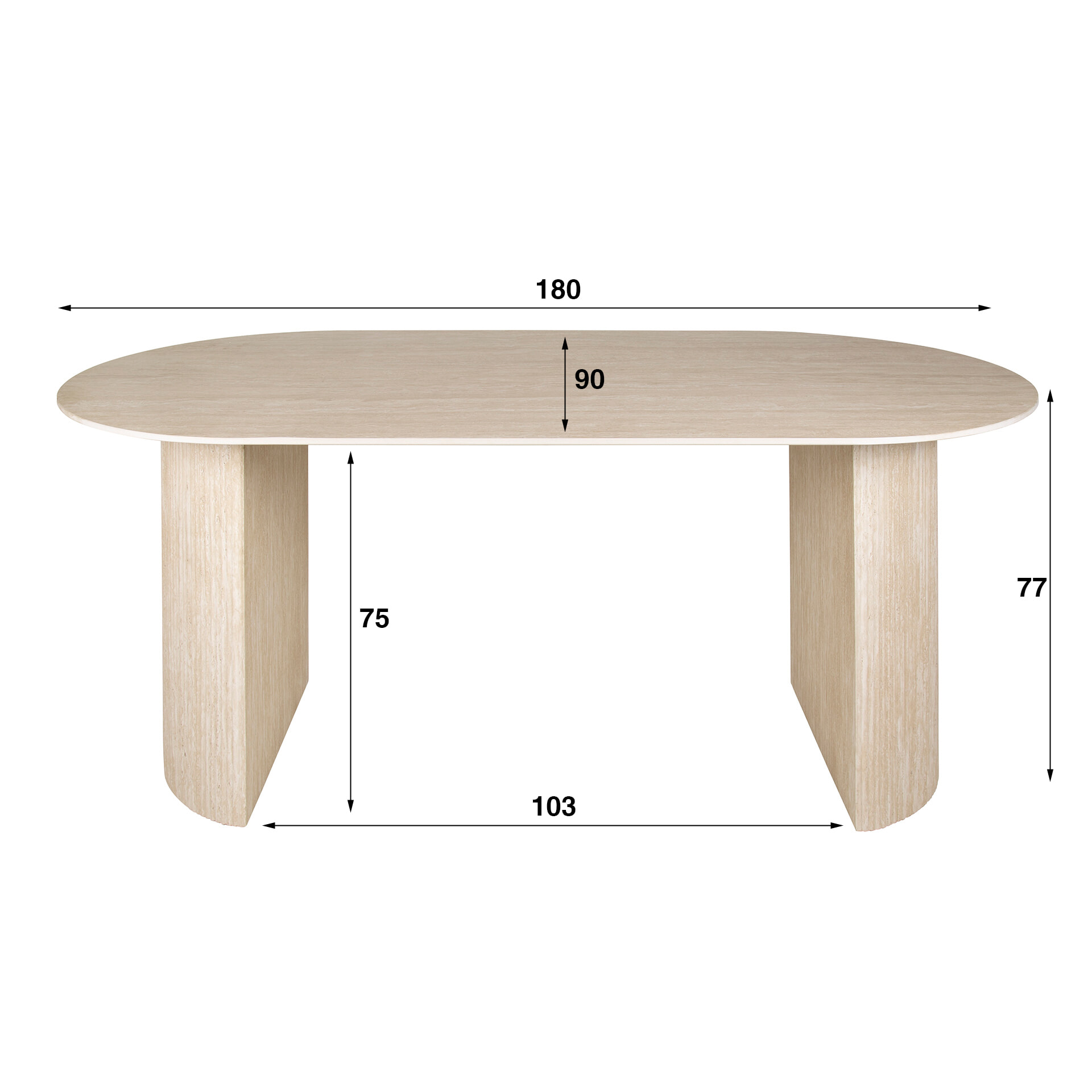 LifestyleFurn Ovale Eettafel 'Ciarra' Keramiek in Travertin-look, 180 x 90cm