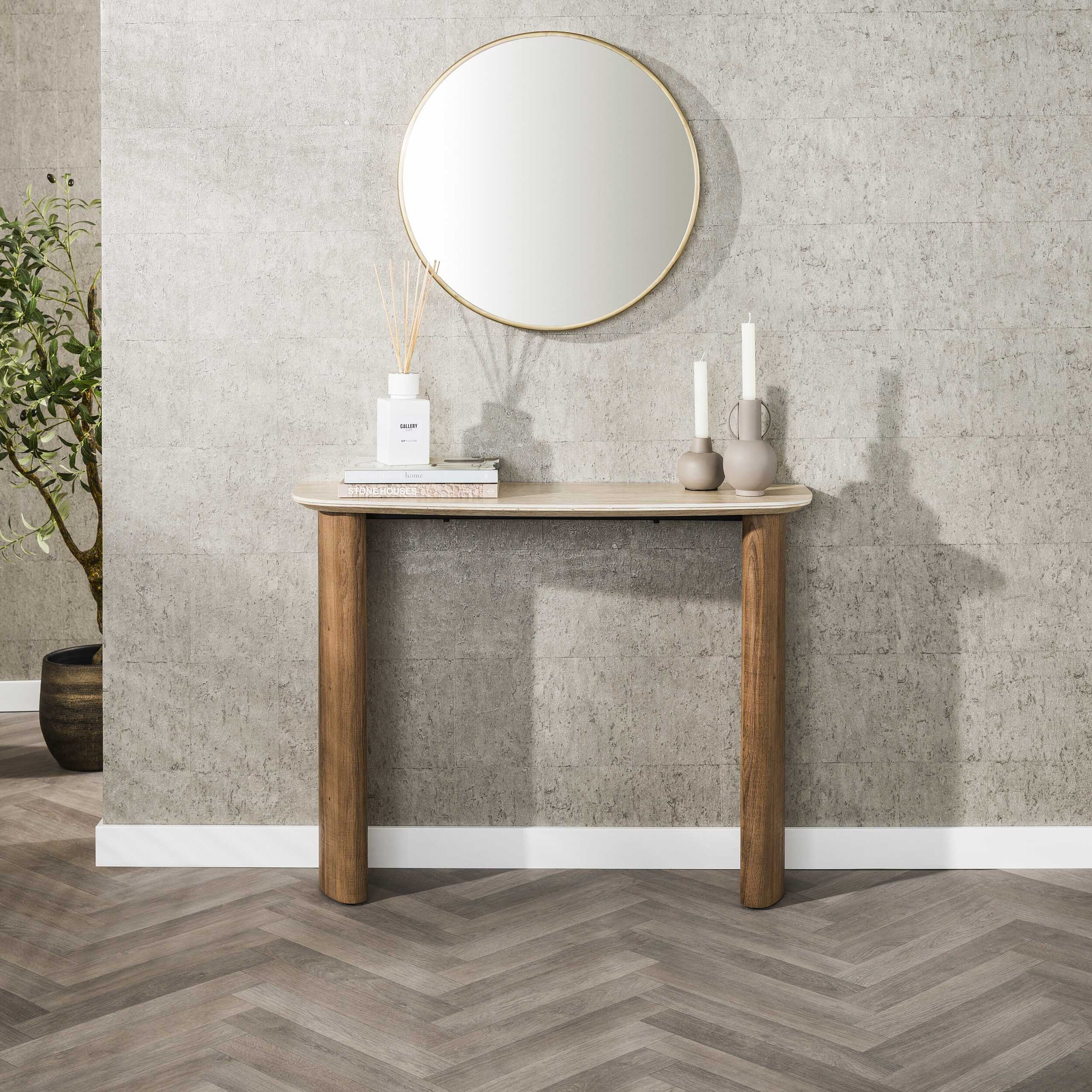 LifestyleFurn Sidetable 'Laycie' Keramiek in Travertin-look, 100cm