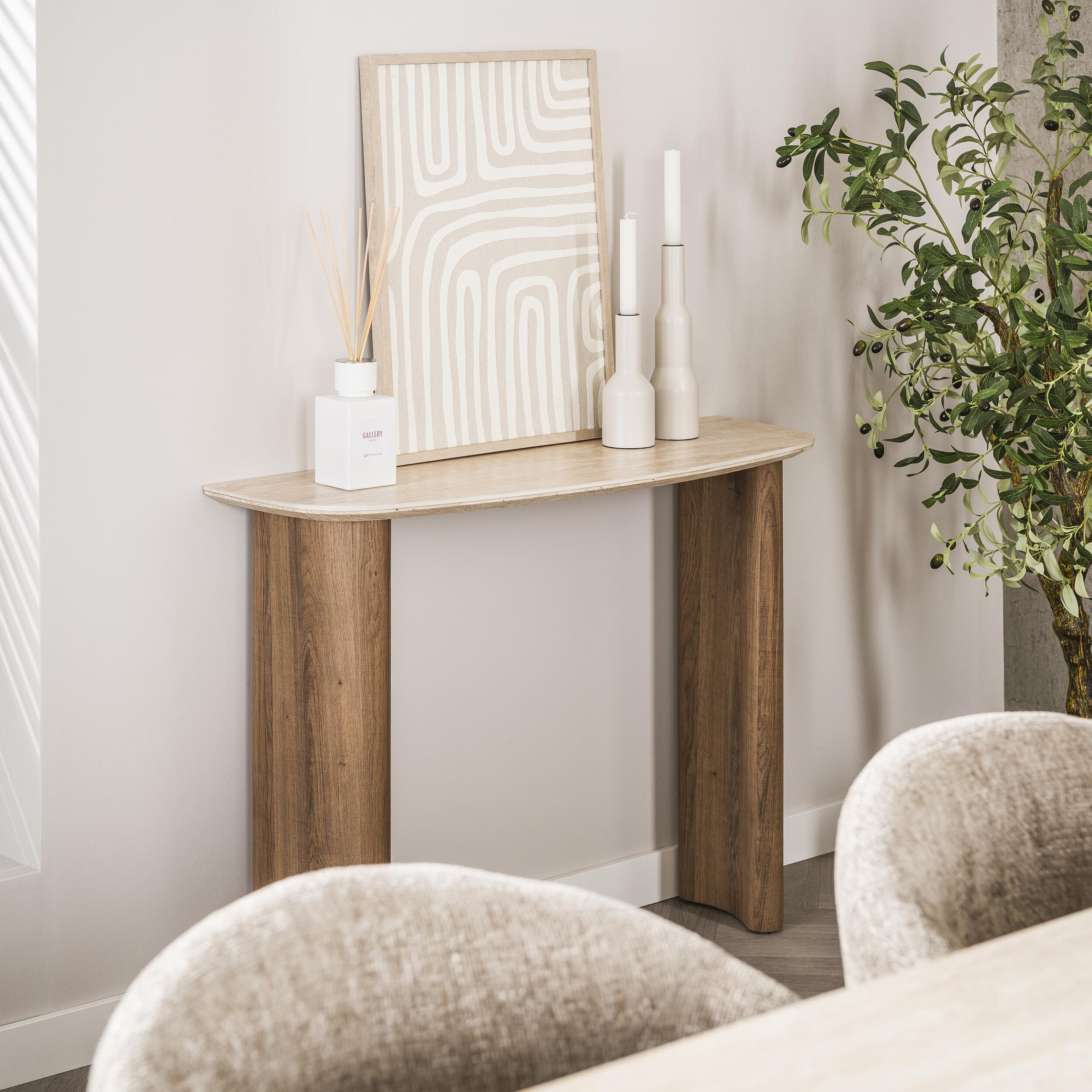 LifestyleFurn Sidetable 'Laycie' Keramiek in Travertin-look, 100cm