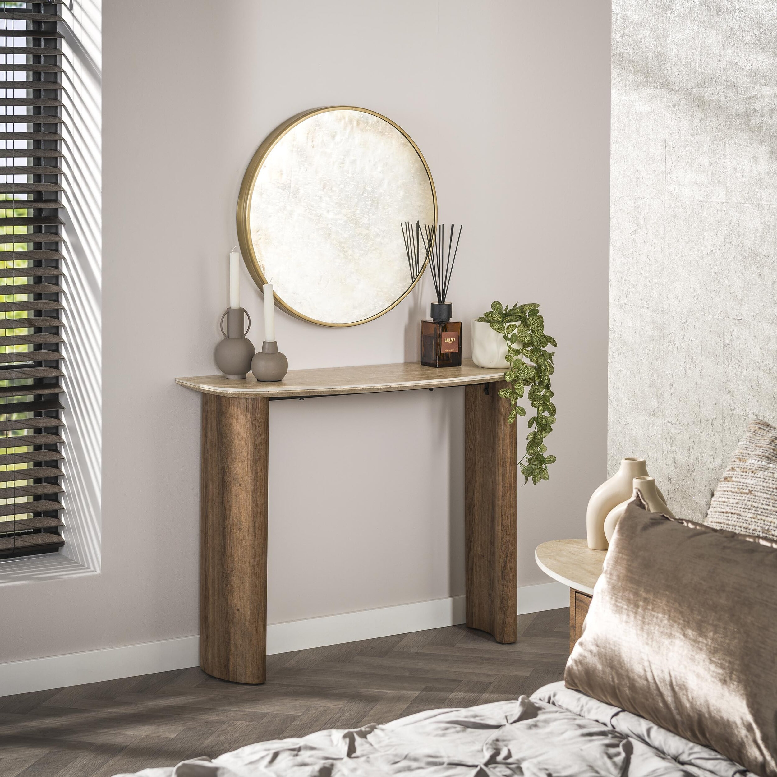 LifestyleFurn Sidetable 'Laycie' Keramiek in Travertin-look, 100cm