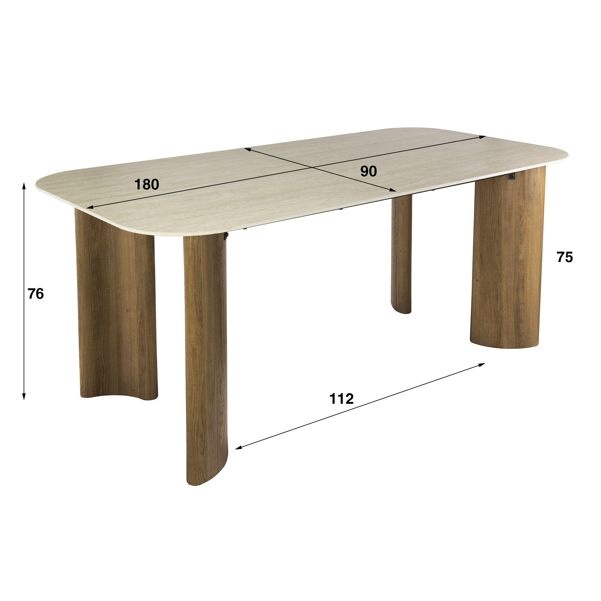 LifestyleFurn Eettafel 'Laycie' Keramiek in Travertin-look, 180 x 90cm