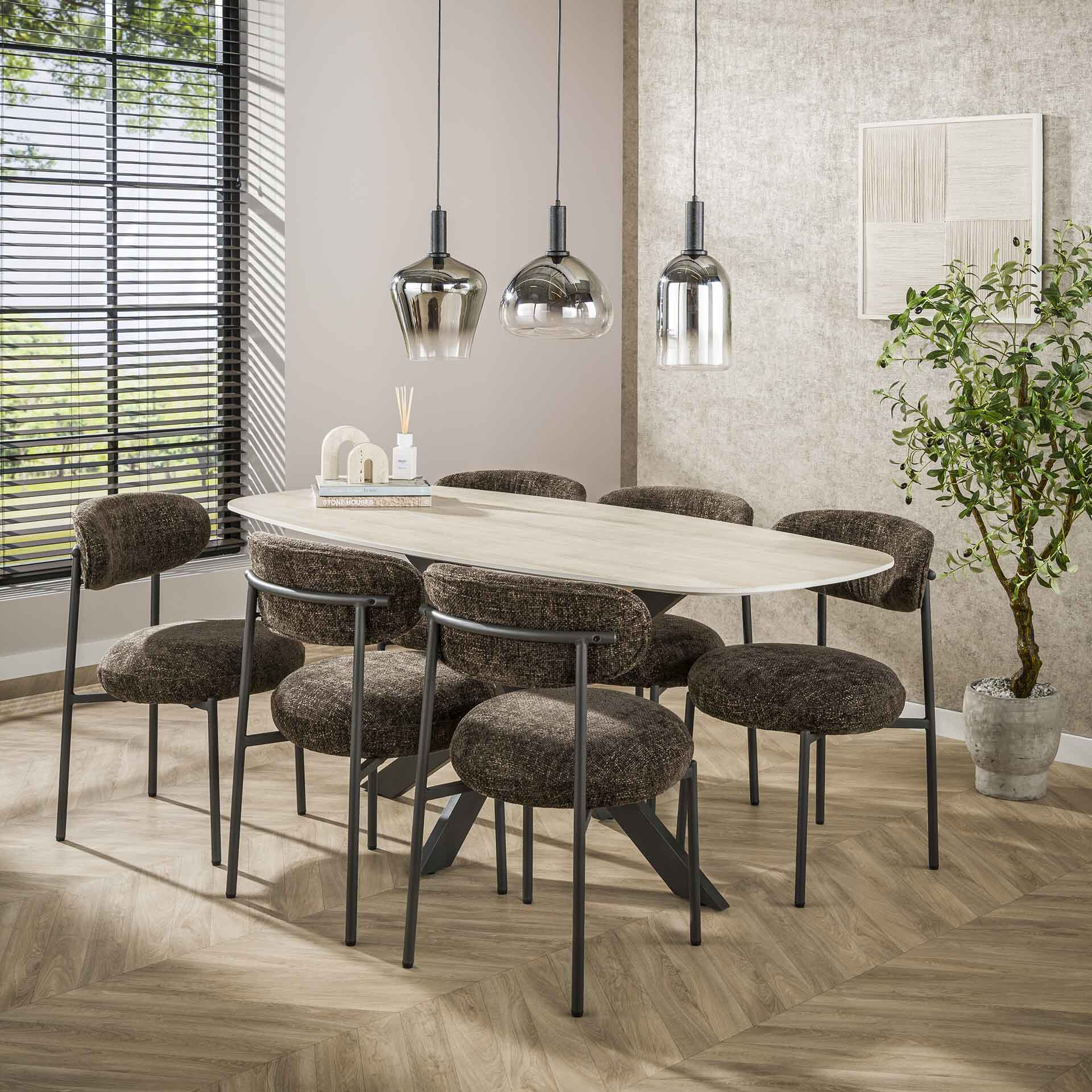 LifestyleFurn Deens Ovale Eettafel 'Laycie' Keramiek in Travertinlook