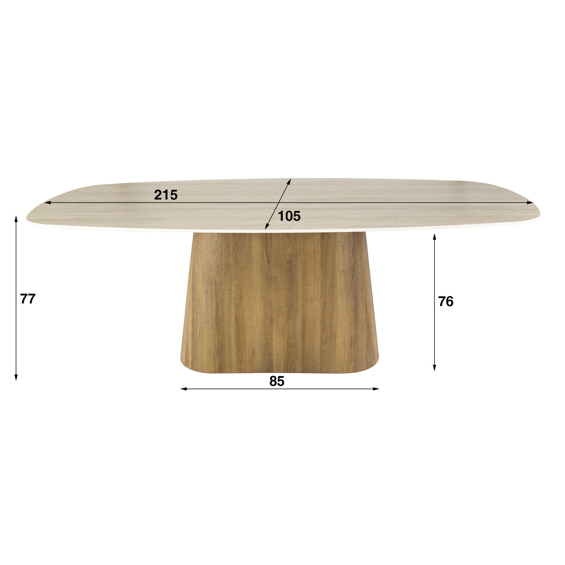 LifestyleFurn Deens Ovale Eettafel 'Laycie' Keramiek in Travertin-look, 215 x 105cm