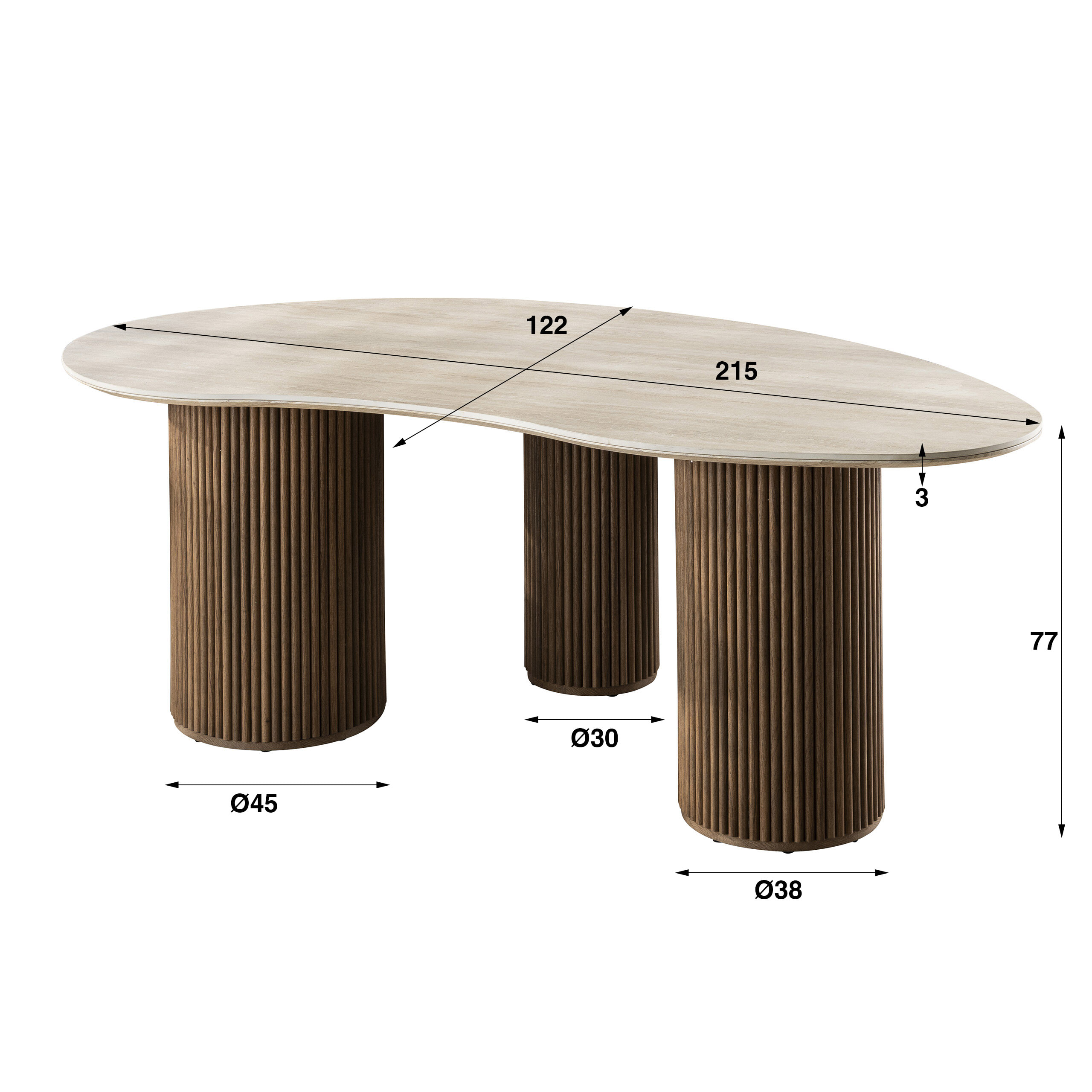 LifestyleFurn Organische Eettafel 'Laycie' Keramiek in Travertinlook, 215 x 122cm