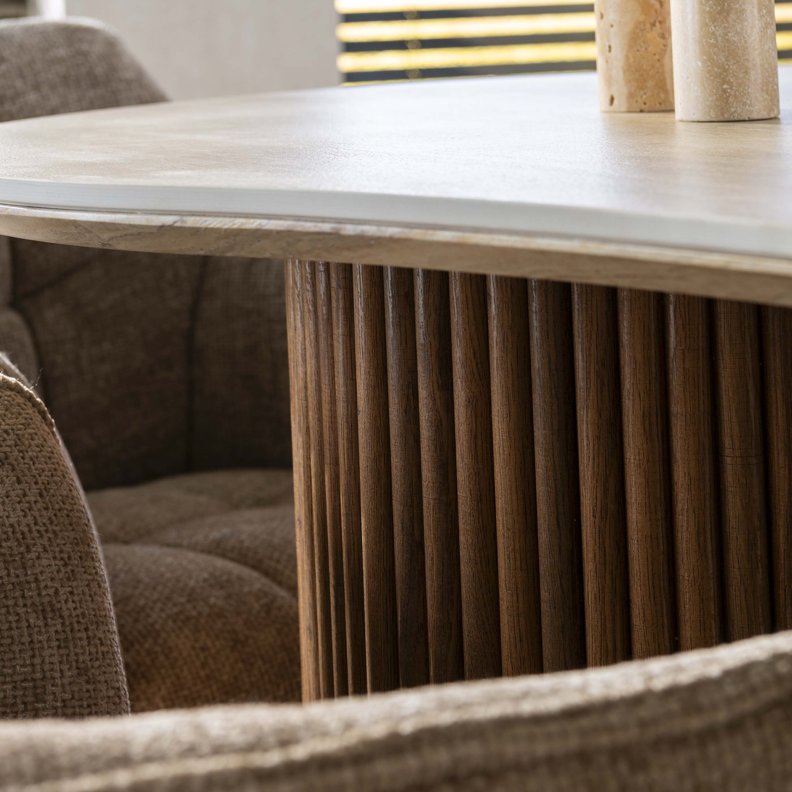 LifestyleFurn Organische Eettafel 'Laycie' Keramiek in Travertinlook, 215 x 122cm