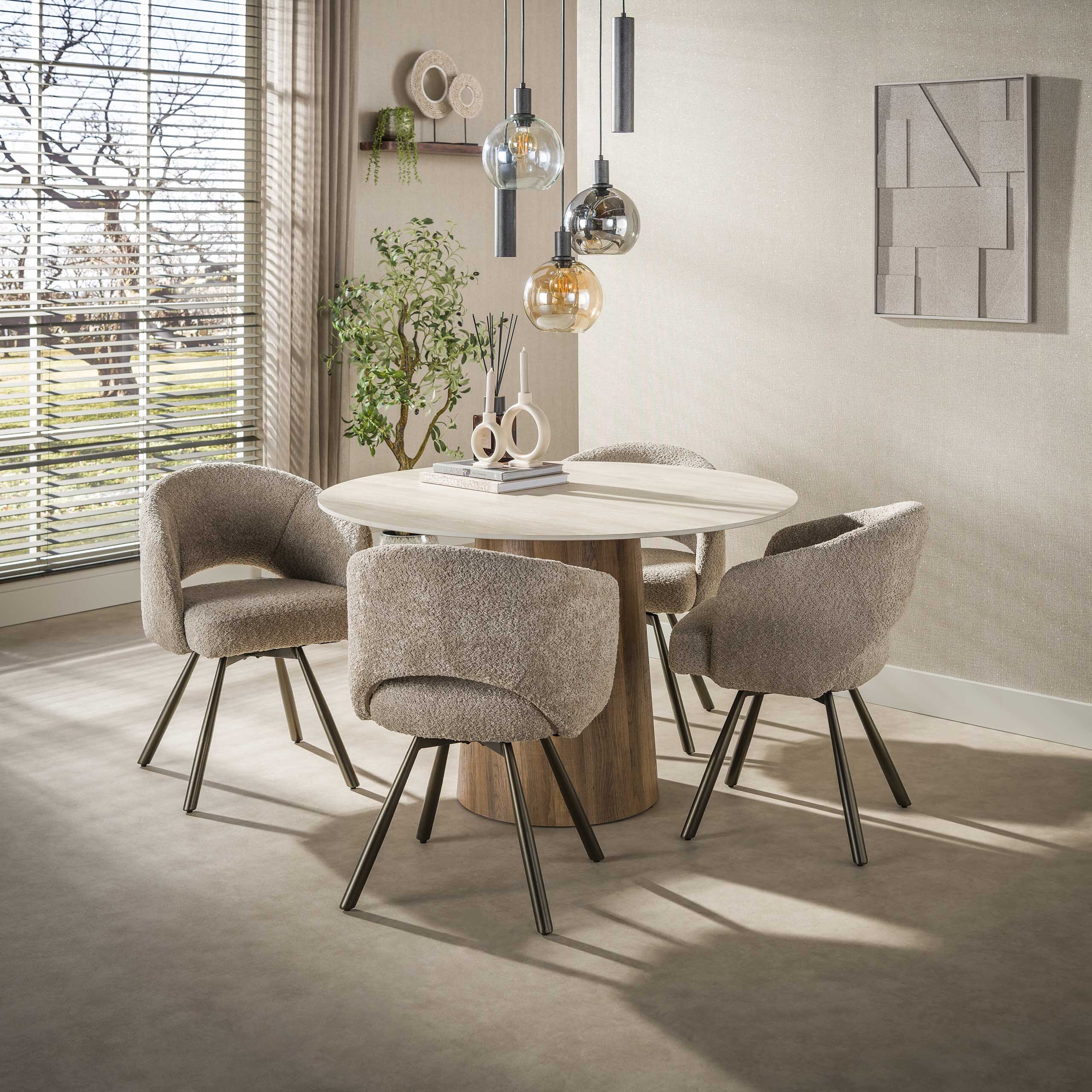 LifestyleFurn Ronde Eettafel 'Laycie' Keramiek in Travertin-look, 120cm