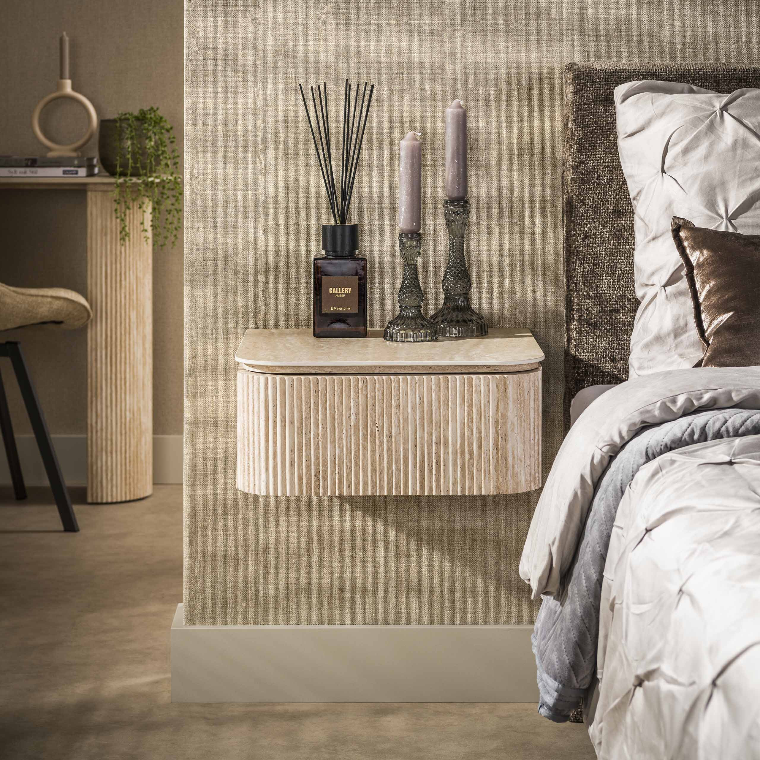 LifestyleFurn Zwevend Nachtkastje Laycie Travertinlook, Met 1 lade - Beige