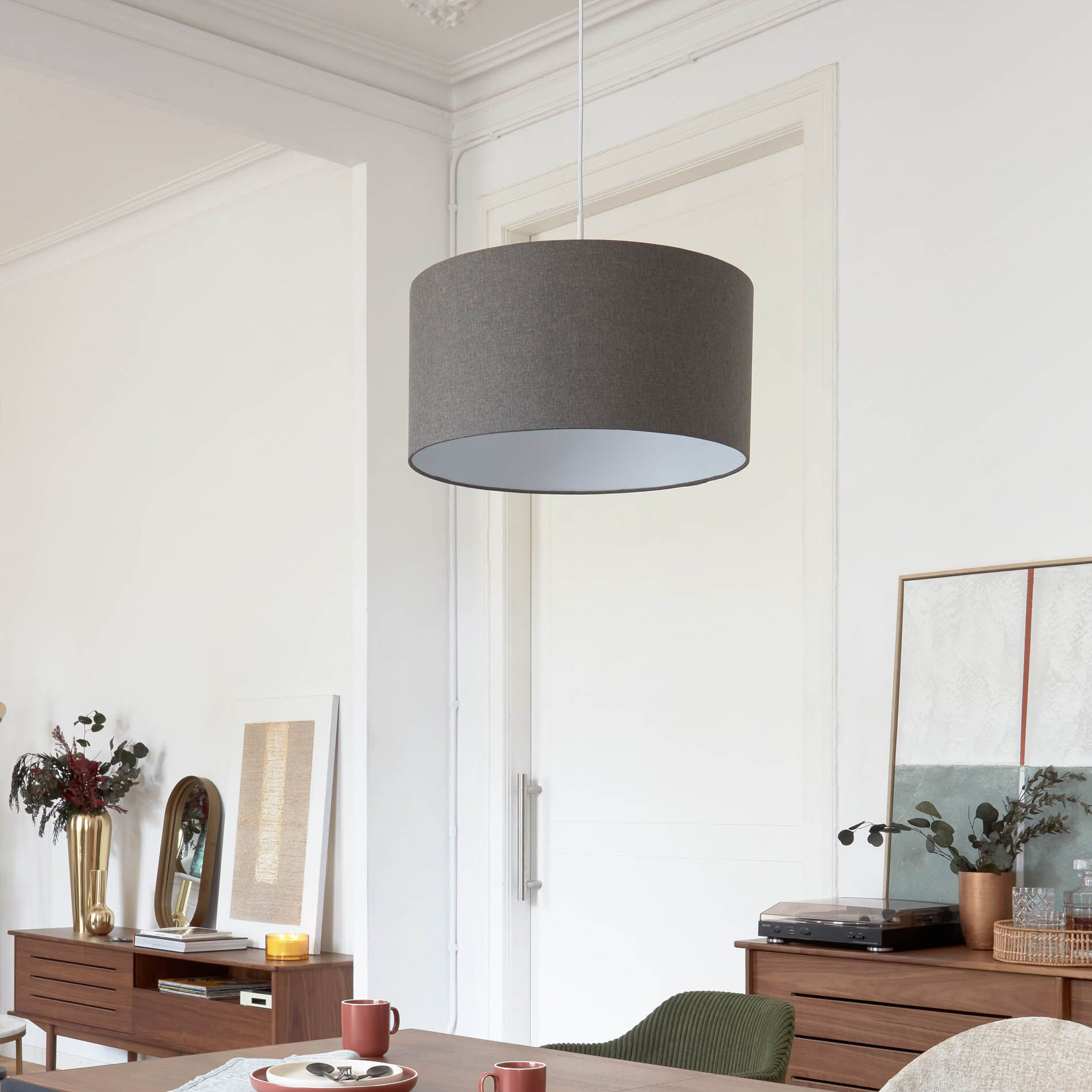 Kave Home - Lampenkap voor hanglamp Nazli klein van linnen met grijze afwerking Ø 40 cm