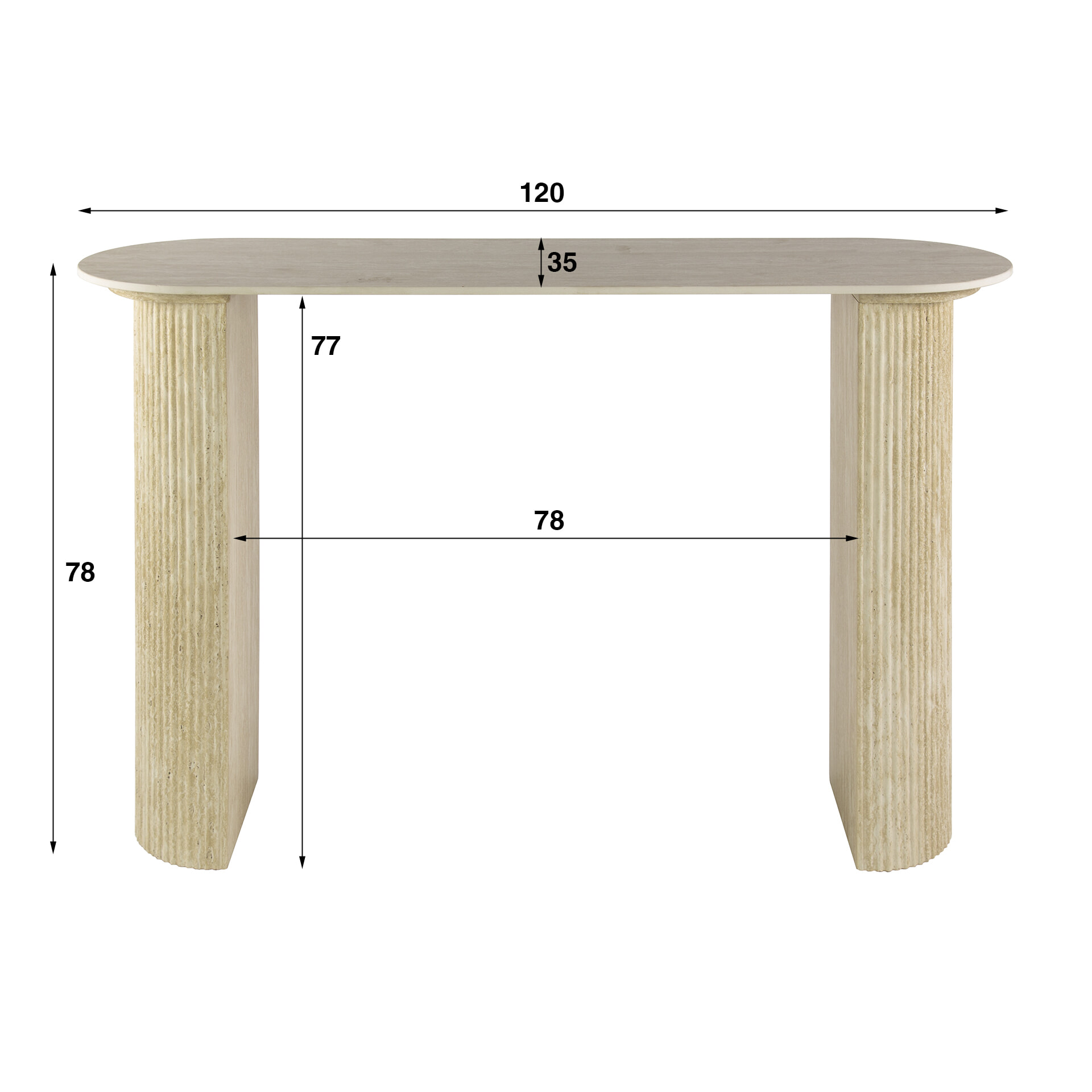 LifestyleFurn Sidetable/Kaptafel 'Ciarra' Travertinlook, 120cm