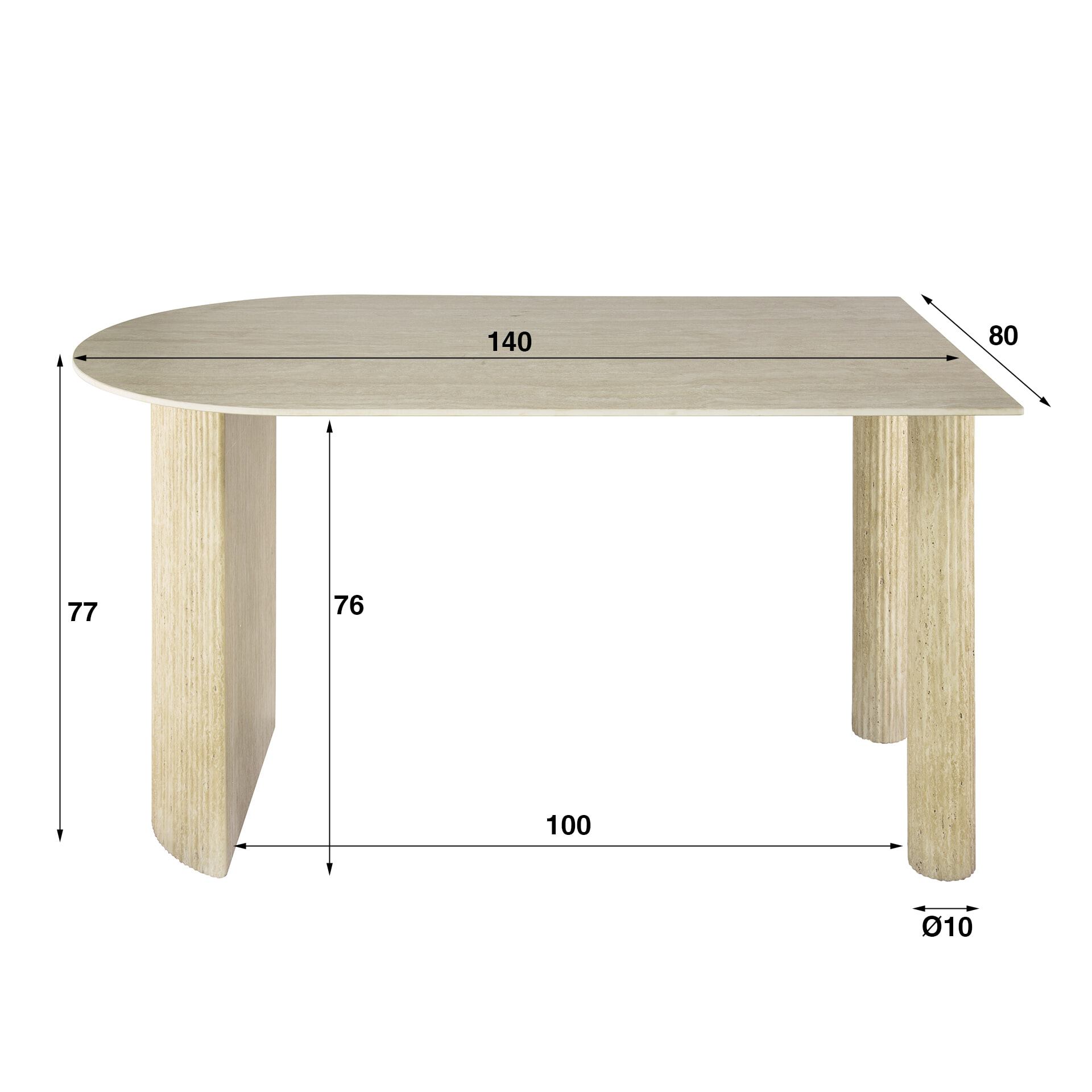 LifestyleFurn Halfronde Eettafel 'Ciarra' Travertinlook, 140 x 80cm