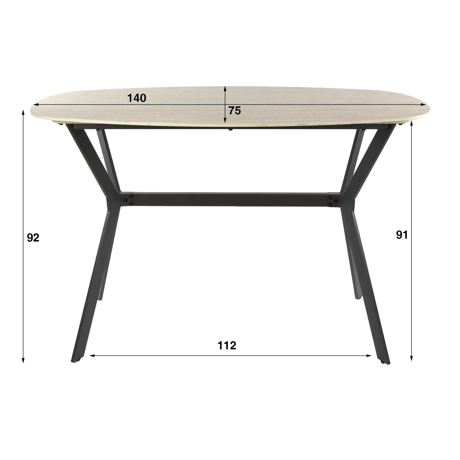 LifestyleFurn Bartafel 'Laycie' Keramiek in Travertin-look, 140 x 75cm