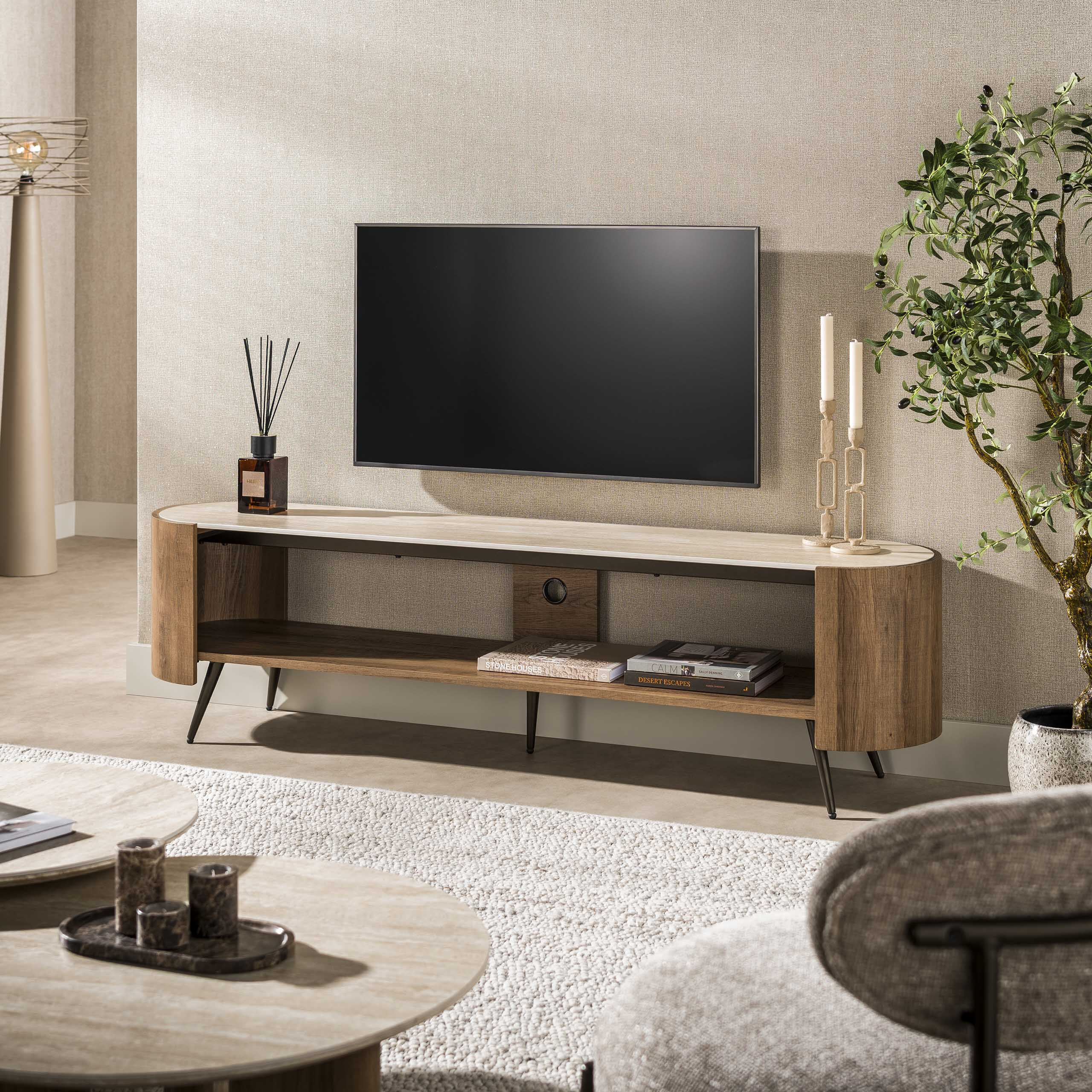 LifestyleFurn TV-meubel 'Terina' Keramiek in Travertinlook, 180cm