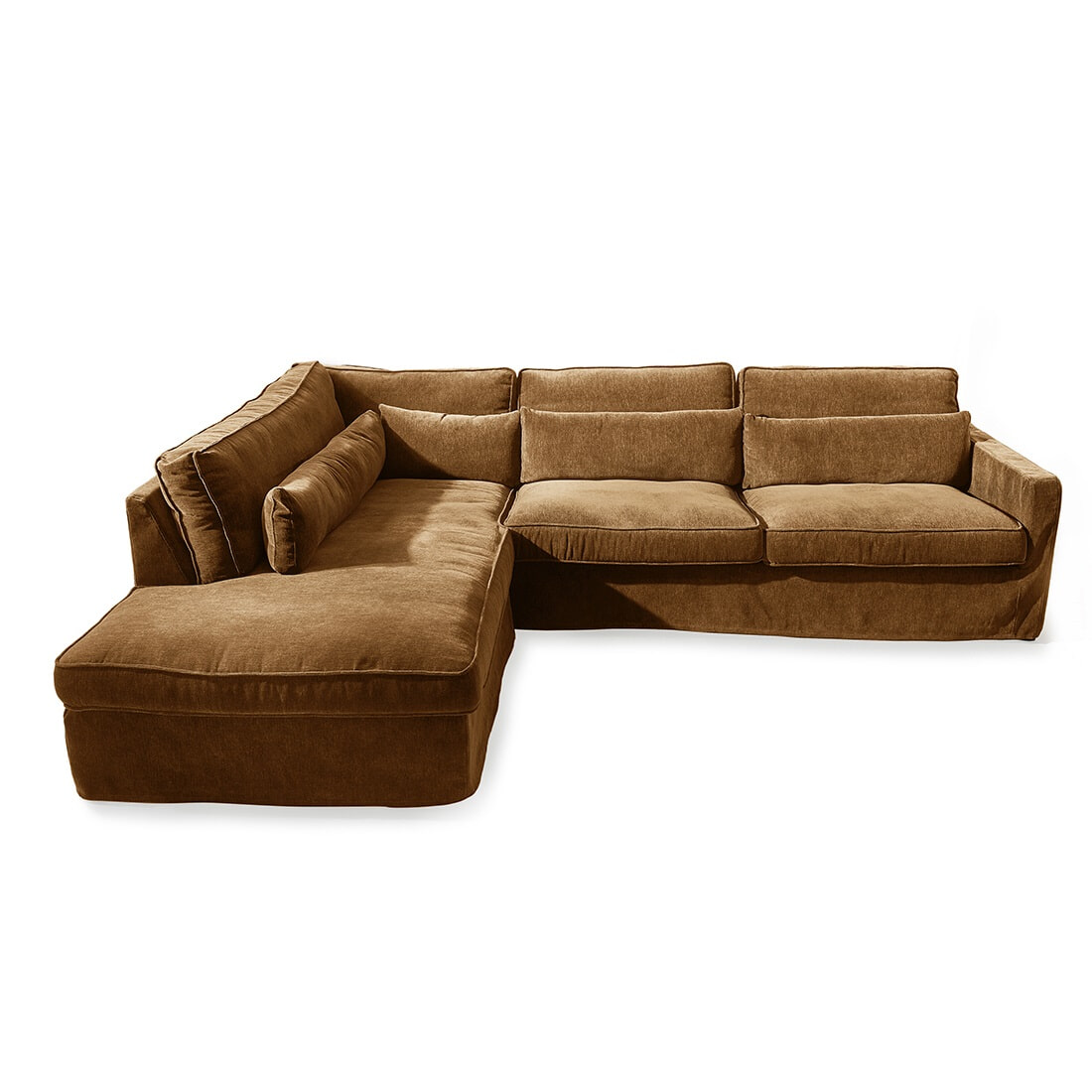 Rivièra Maison Loungebank 'Brompton Cross' Links, Velvet, kleur Cognac Rivièra Maison Loungebank 'Brompton Cross' Links, Velvet, kleur Cognac