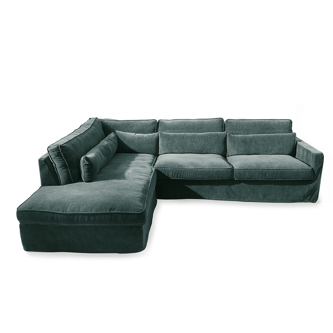 Rivièra Maison Loungebank 'Brompton Cross' Links, Velvet, kleur Mineral Blue Rivièra Maison Loungebank 'Brompton Cross' Links, Velvet, kleur Mineral Blue