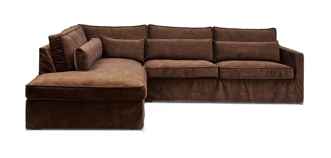 Rivièra Maison Loungebank 'Brompton Cross' Links, Velvet, kleur Chocolate Rivièra Maison Loungebank 'Brompton Cross' Links, Velvet, kleur Chocolate