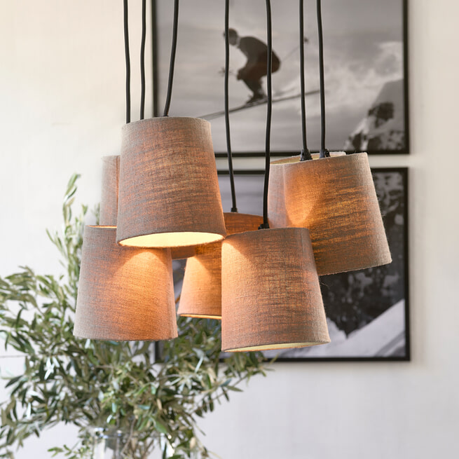Rivièra Maison Hanglamp 7-lamps, en linnen, kleur Flax - RM-463930 •