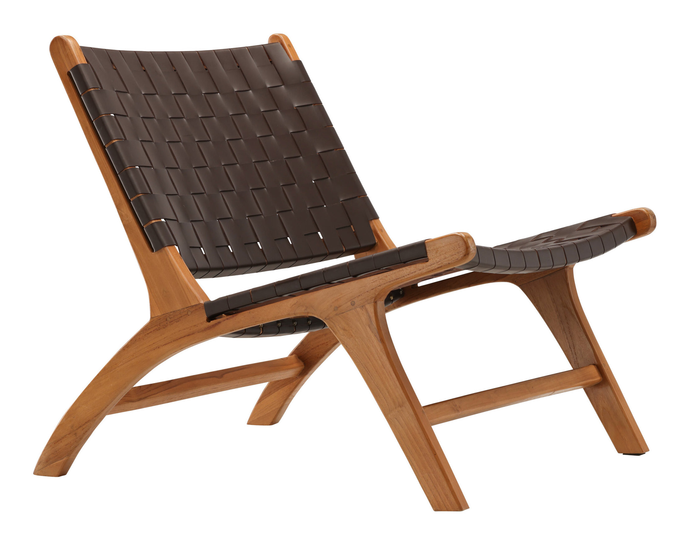 Nohr Fauteuil 'Calogero' Teakhout en Lederlook, kleur Bruin