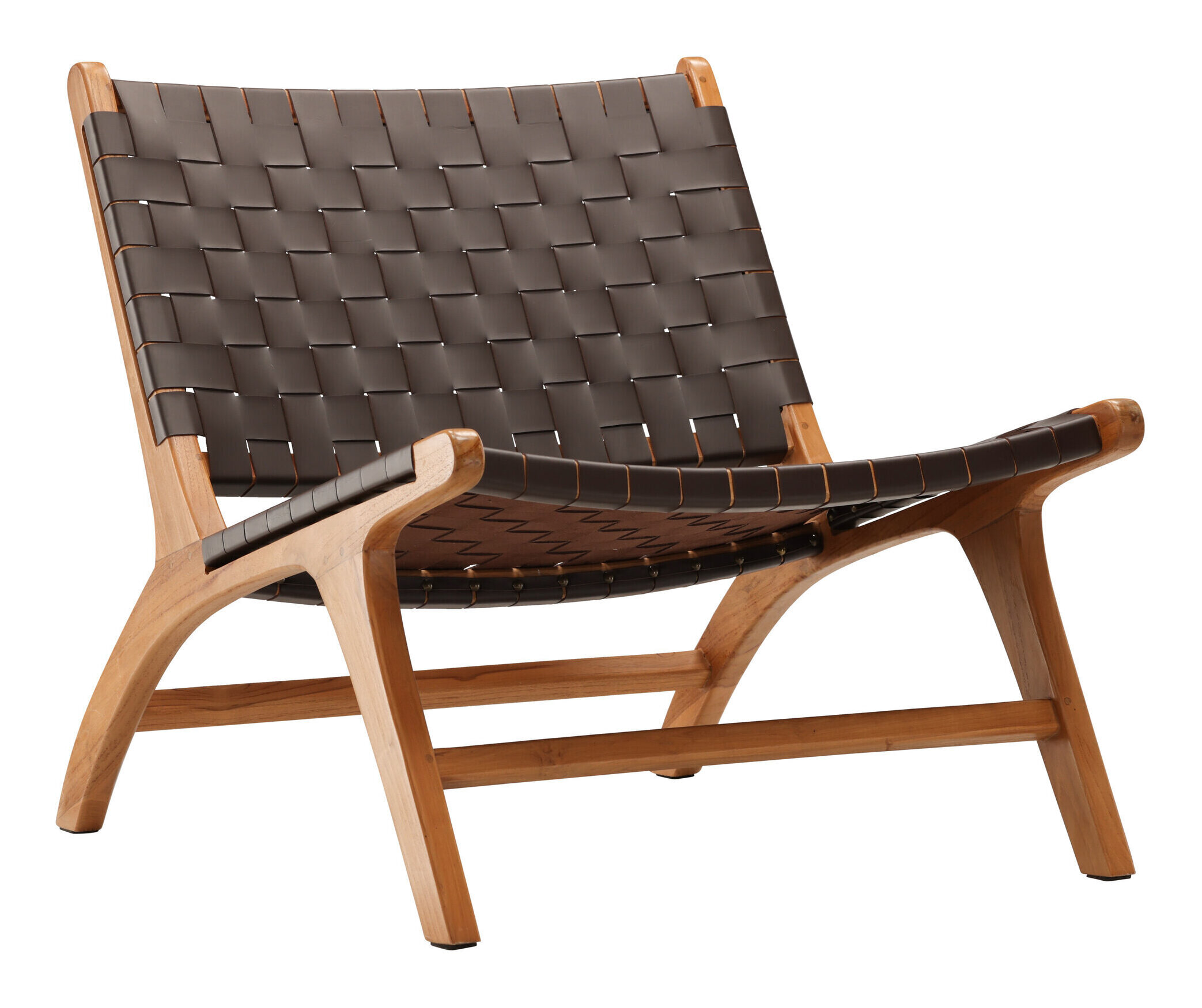 Nohr Fauteuil 'Calogero' Teakhout en Lederlook, kleur Bruin
