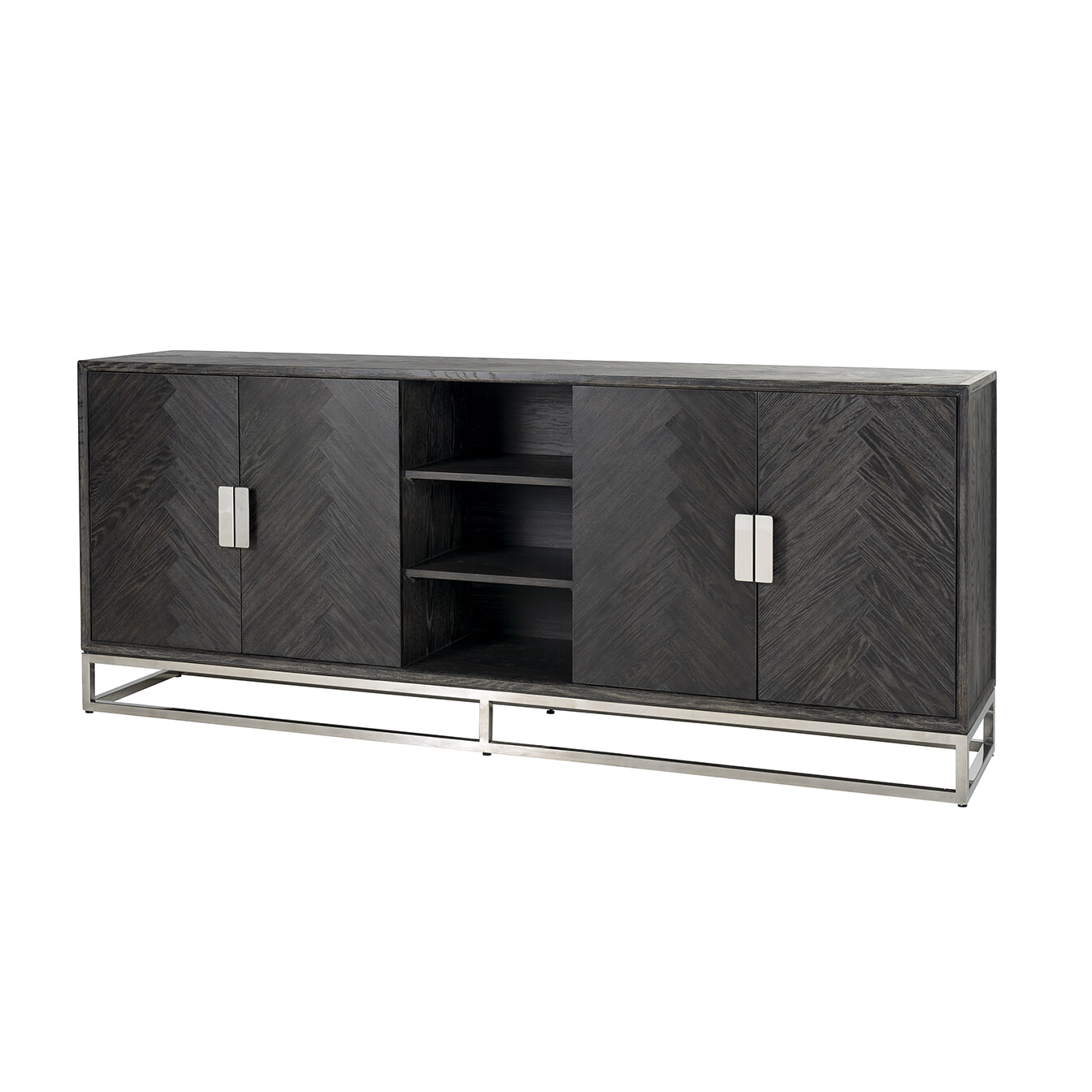 Richmond Dressoir 'Blackbone' Eikenhout en Staal, kleur Zwart / Zilver, 225cm