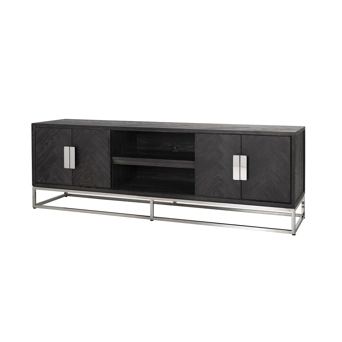 Richmond TV-meubel 'Blackbone' Eikenhout en Staal, kleur Zwart / Zilver, 185cm Richmond TV-meubel 'Blackbone' Eikenhout en Staal, kleur Zwart / Zilver, 185cm
