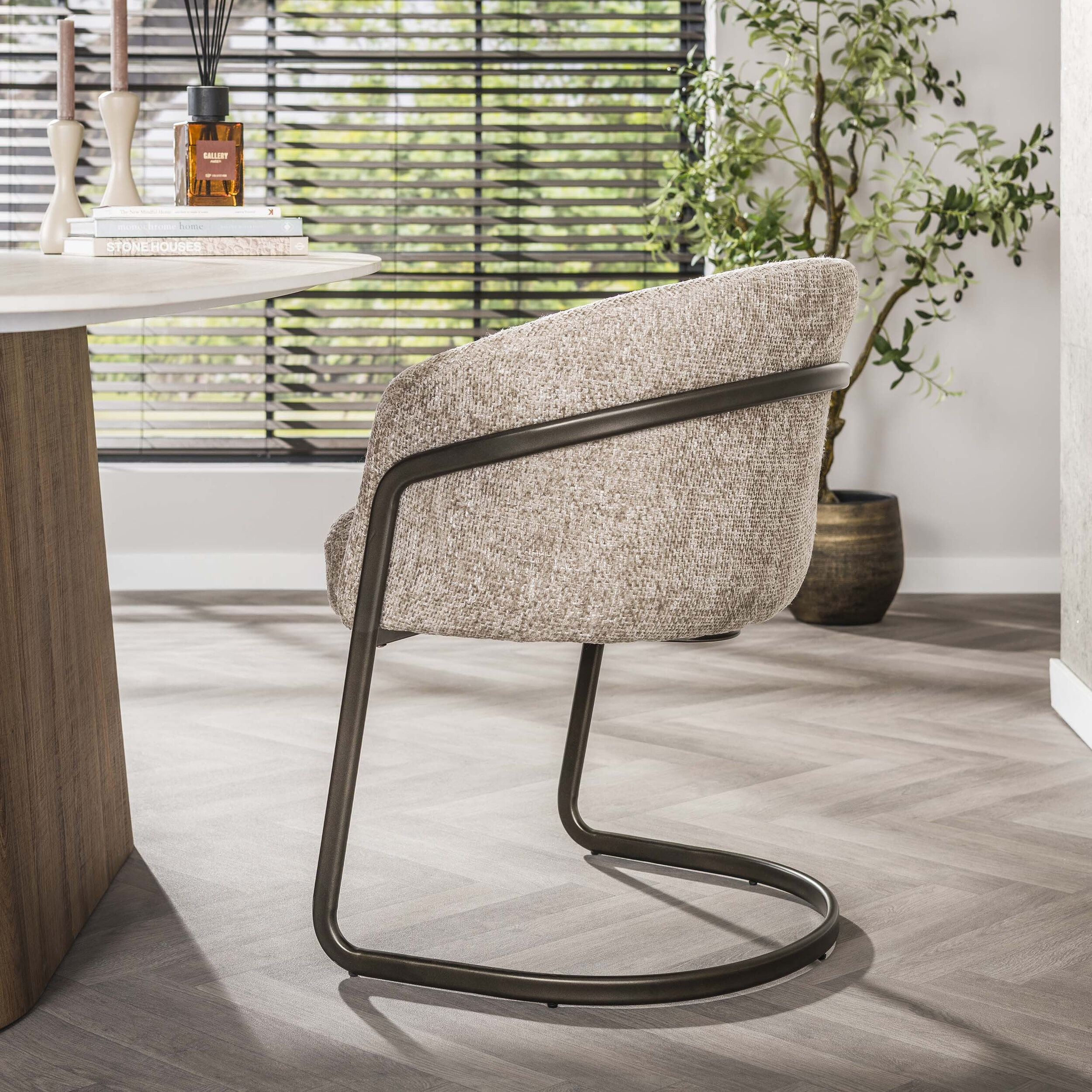 LifestyleFurn Eetkamerstoel 'Lannie' Geweven stof, kleur Zand