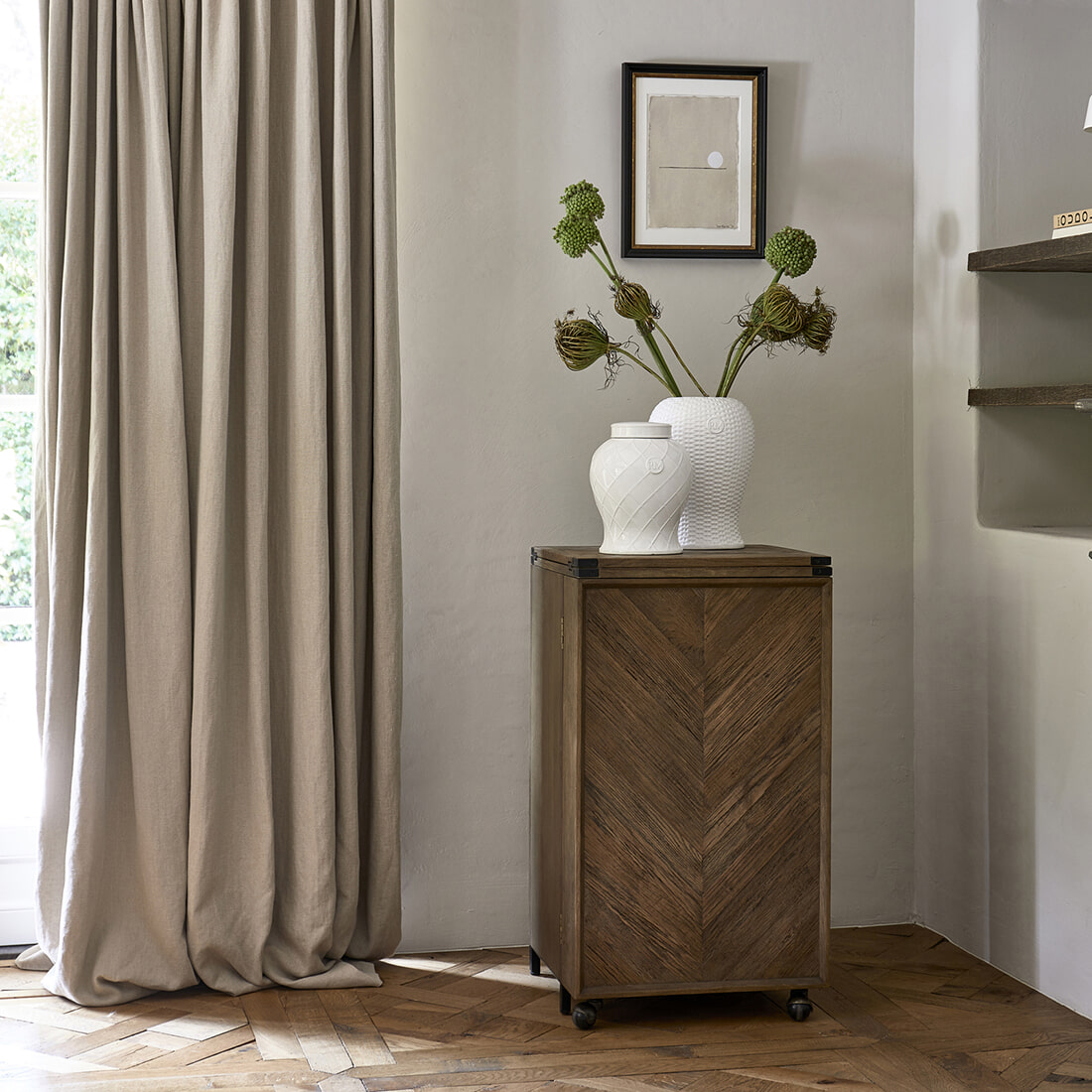 Rivièra Maison Wijnkast 'Portella' Op wielen, Eikenhout