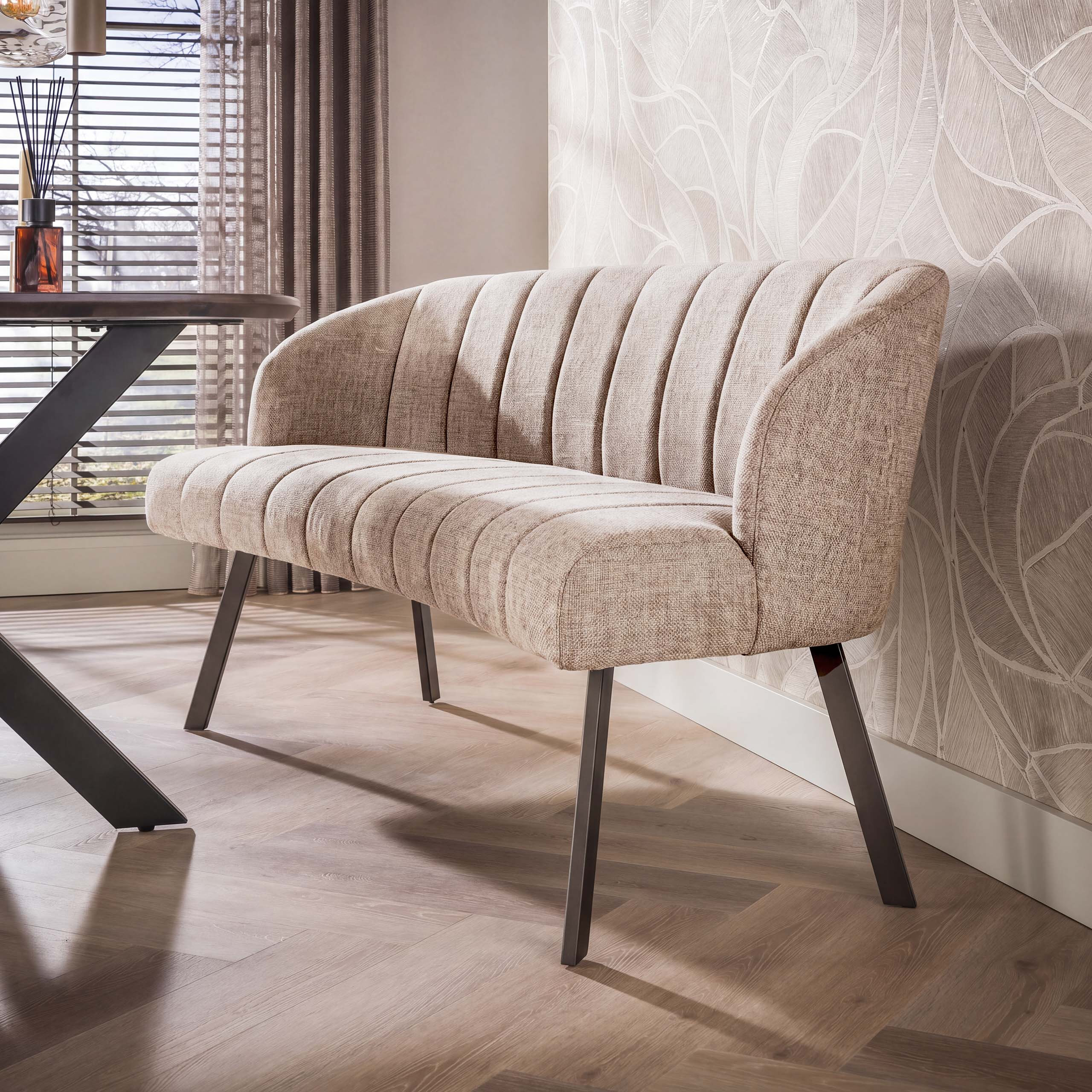 LifestyleFurn Eetkamerbank Amol Hoven stof, 190cm - Zand/Bruin
