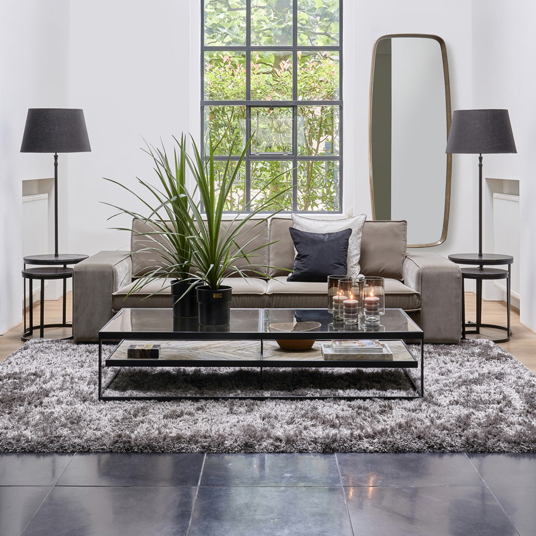 Rivièra Maison Salontafel 'Graydon' Essenhout en Glas, 180 x 80cm