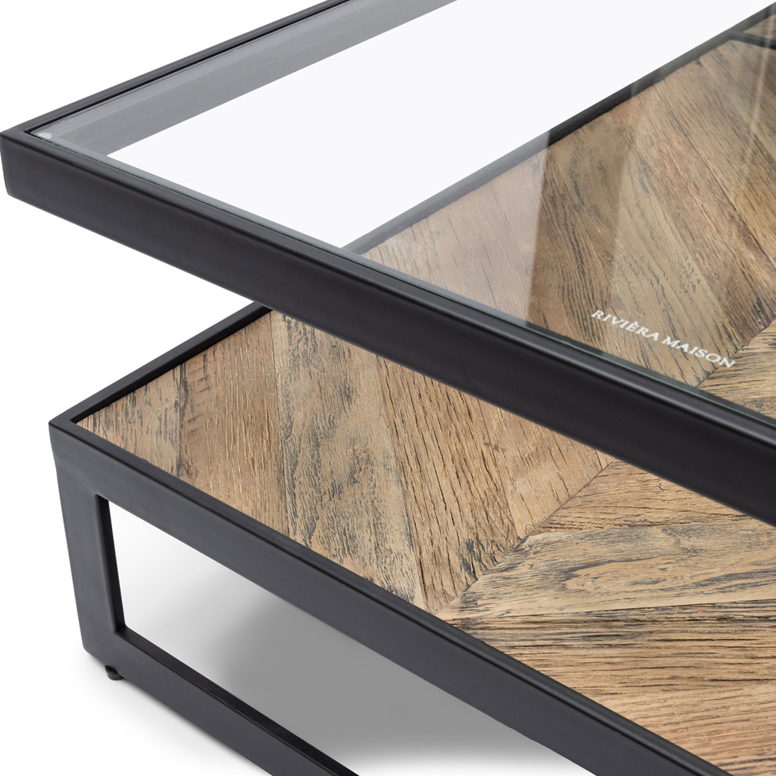 Rivièra Maison Salontafel 'Graydon' Essenhout en Glas, 180 x 80cm