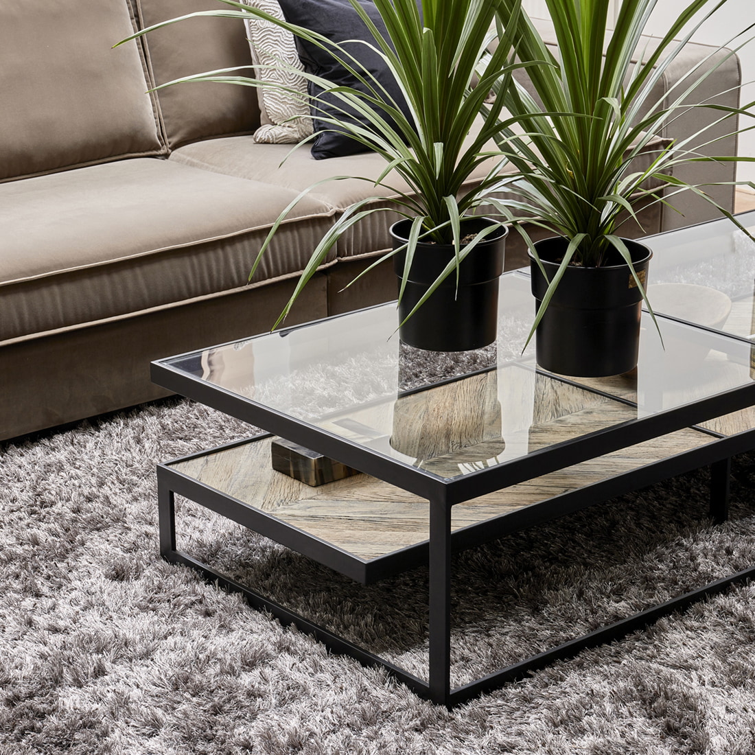 Rivièra Maison Salontafel 'Graydon' Essenhout en Glas, 180 x 80cm