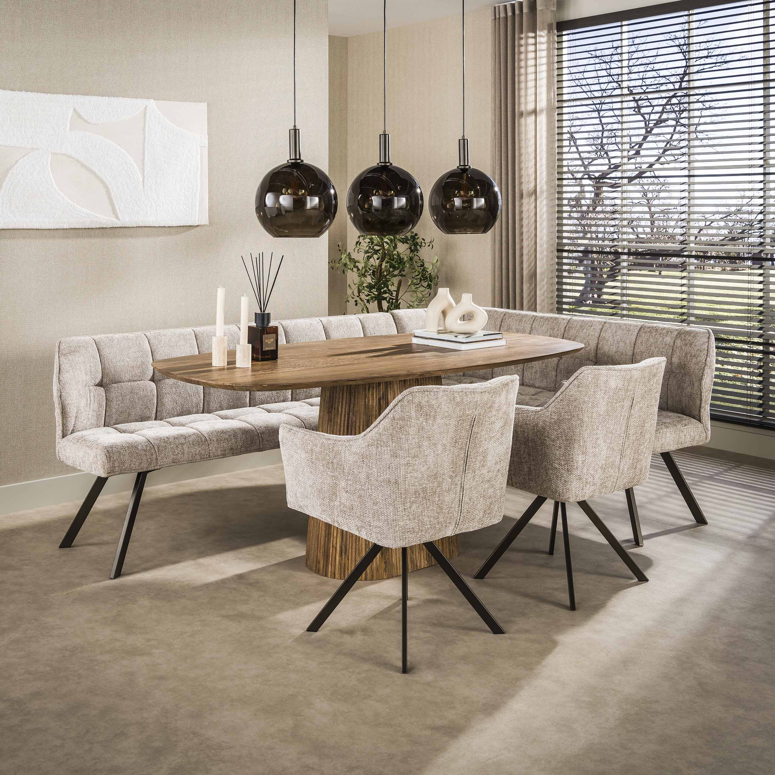 LifestyleFurn Eetkamerbank 'Thandie' Hoven stof, Rechts, kleur Zand/Bruin