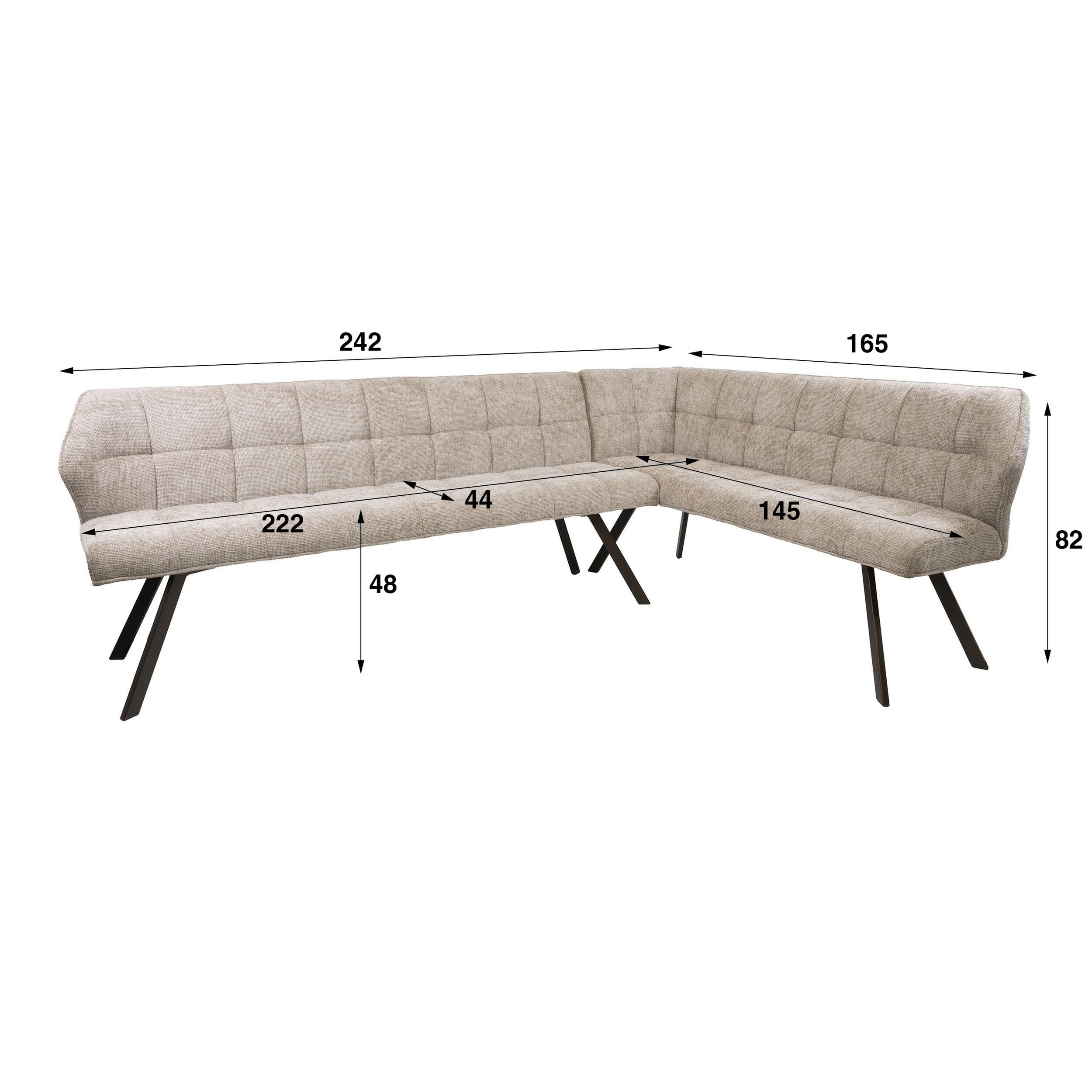 LifestyleFurn Eetkamerbank 'Thandie' Hoven stof, Rechts, kleur Zand/Bruin